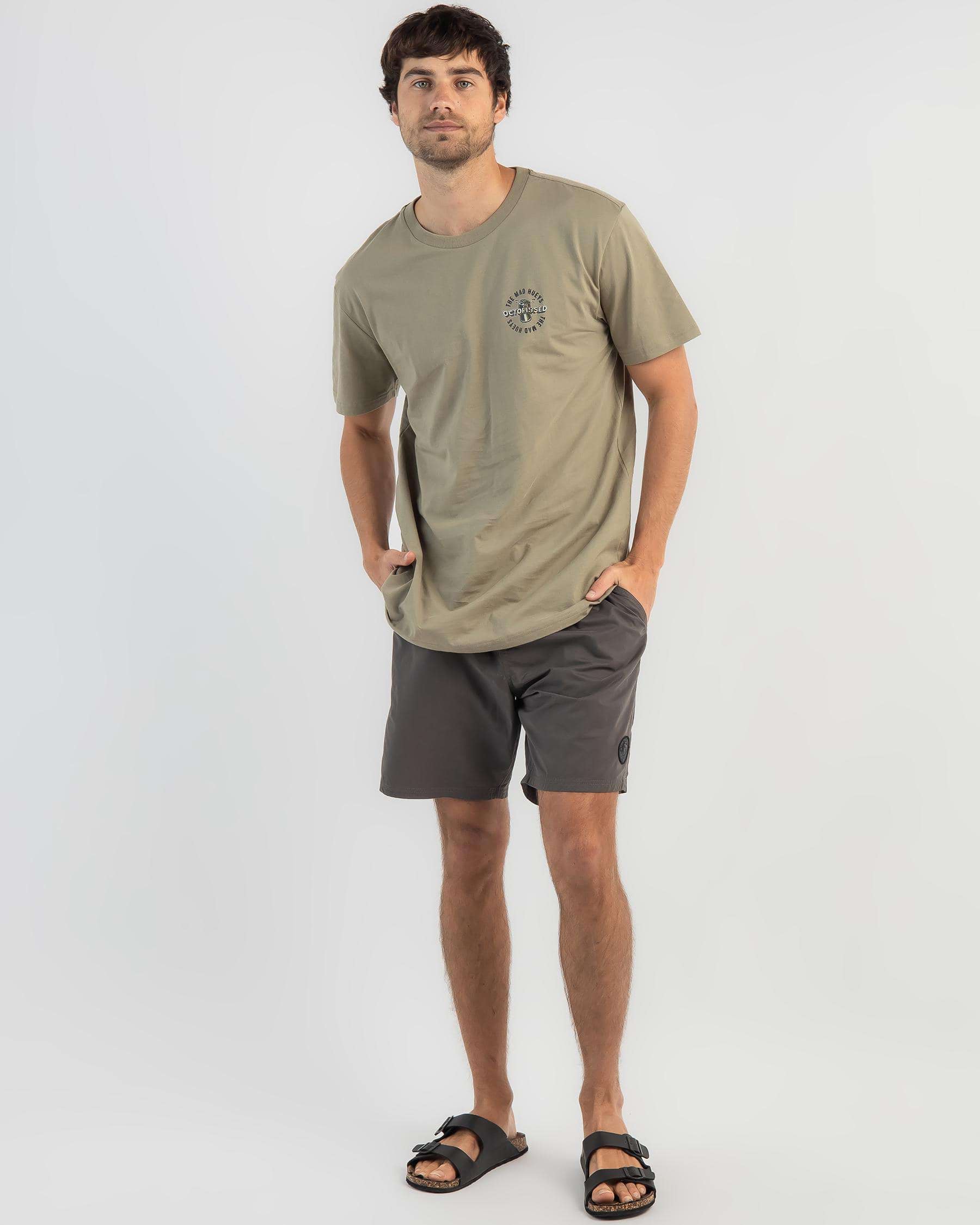 Shop The Mad Hueys Drop The Pick Volley Shorts In Charcoal - Fast ...
