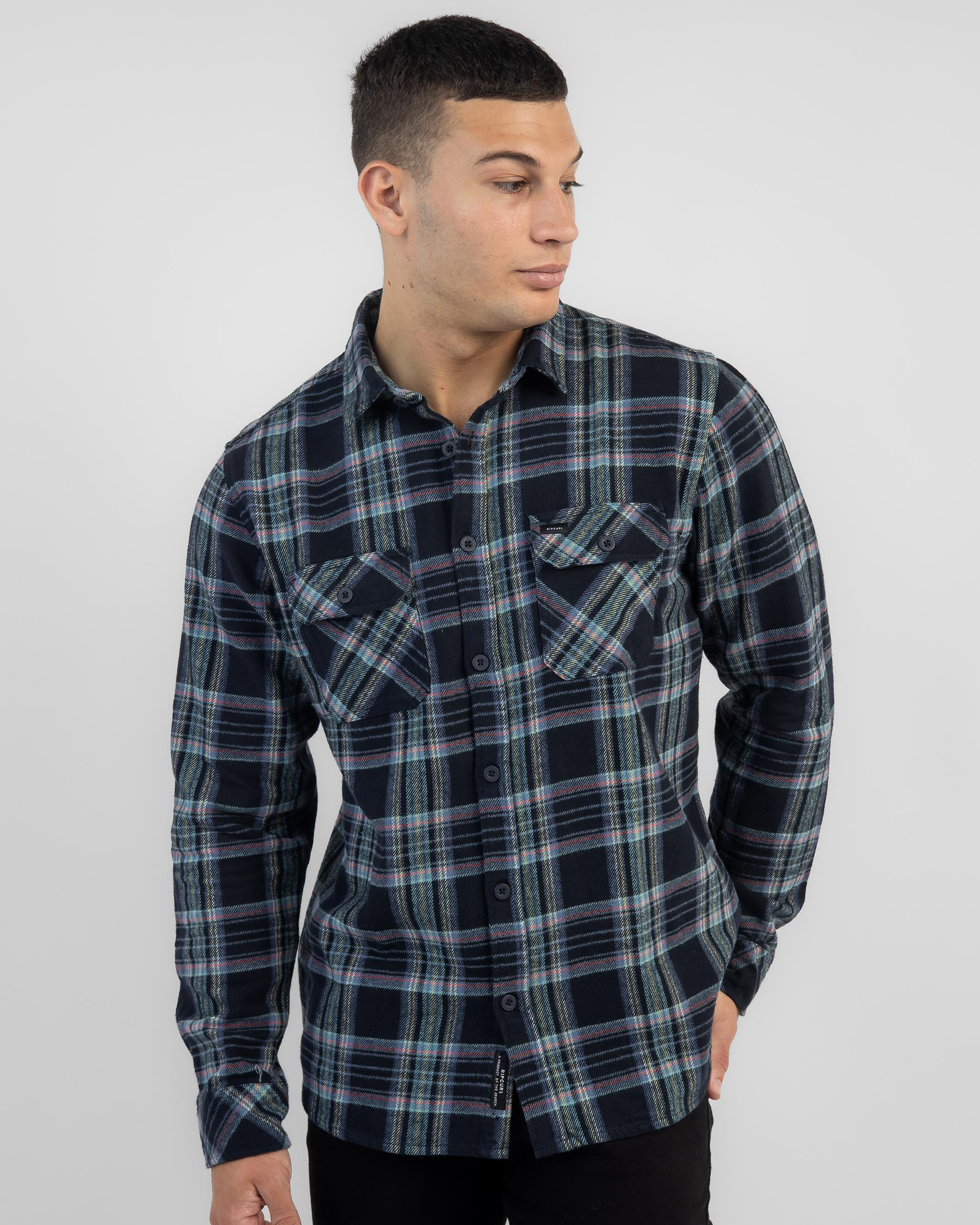 Shop Rip Curl Griffin Flannel Shirt In Dark Navy - Fast Shipping & Easy ...