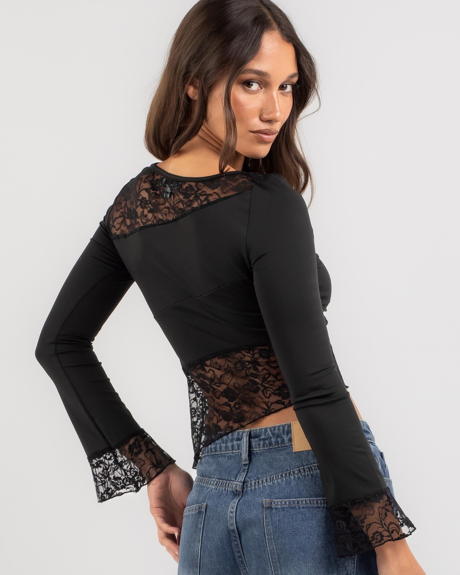 Shop Mint Vanilla Not Your Girl Lace Long Sleeve Top In Black - Fast ...