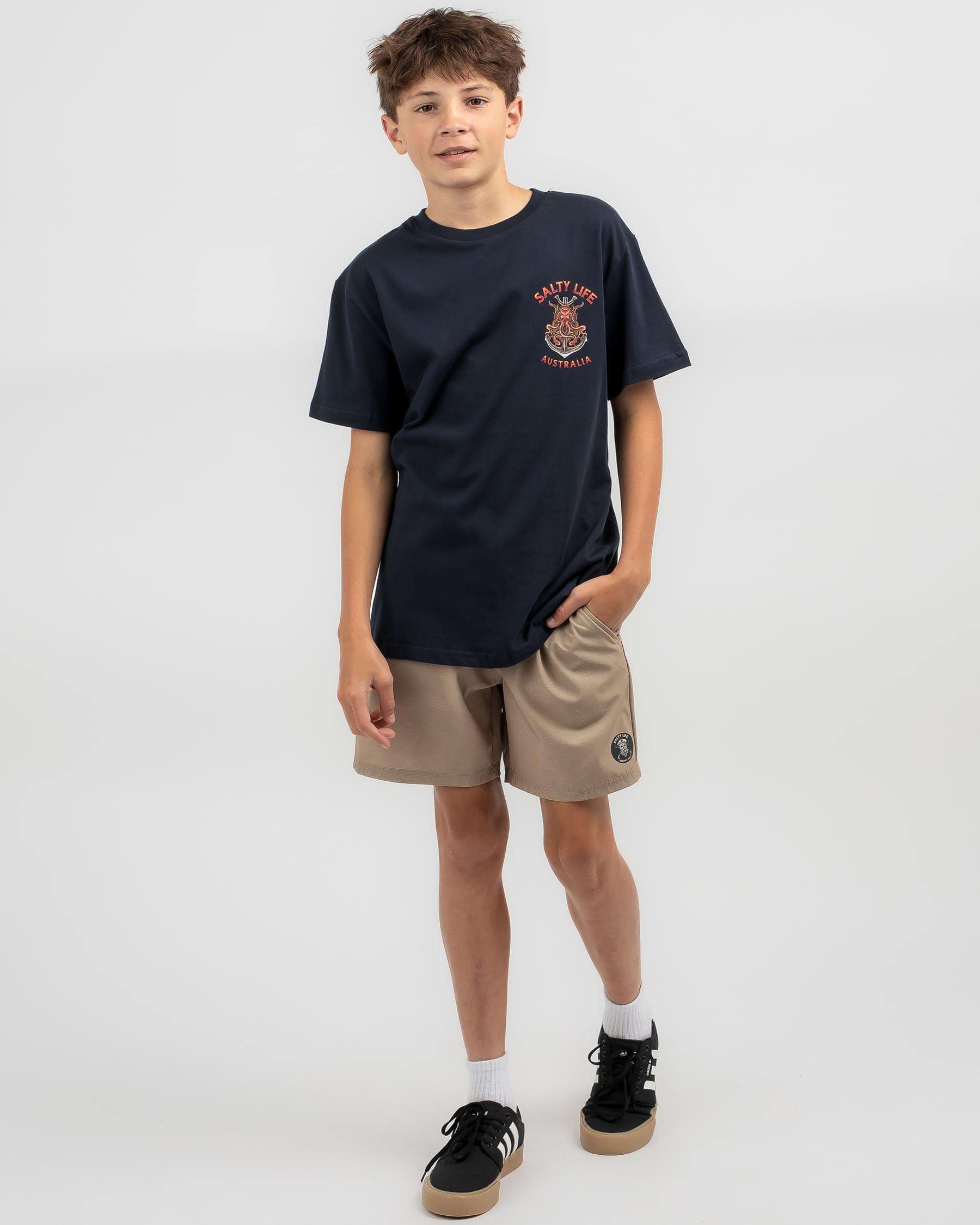 Shop Salty Life Boys' Sticky Fingers T-Shirt In Navy - Fast Shipping ...