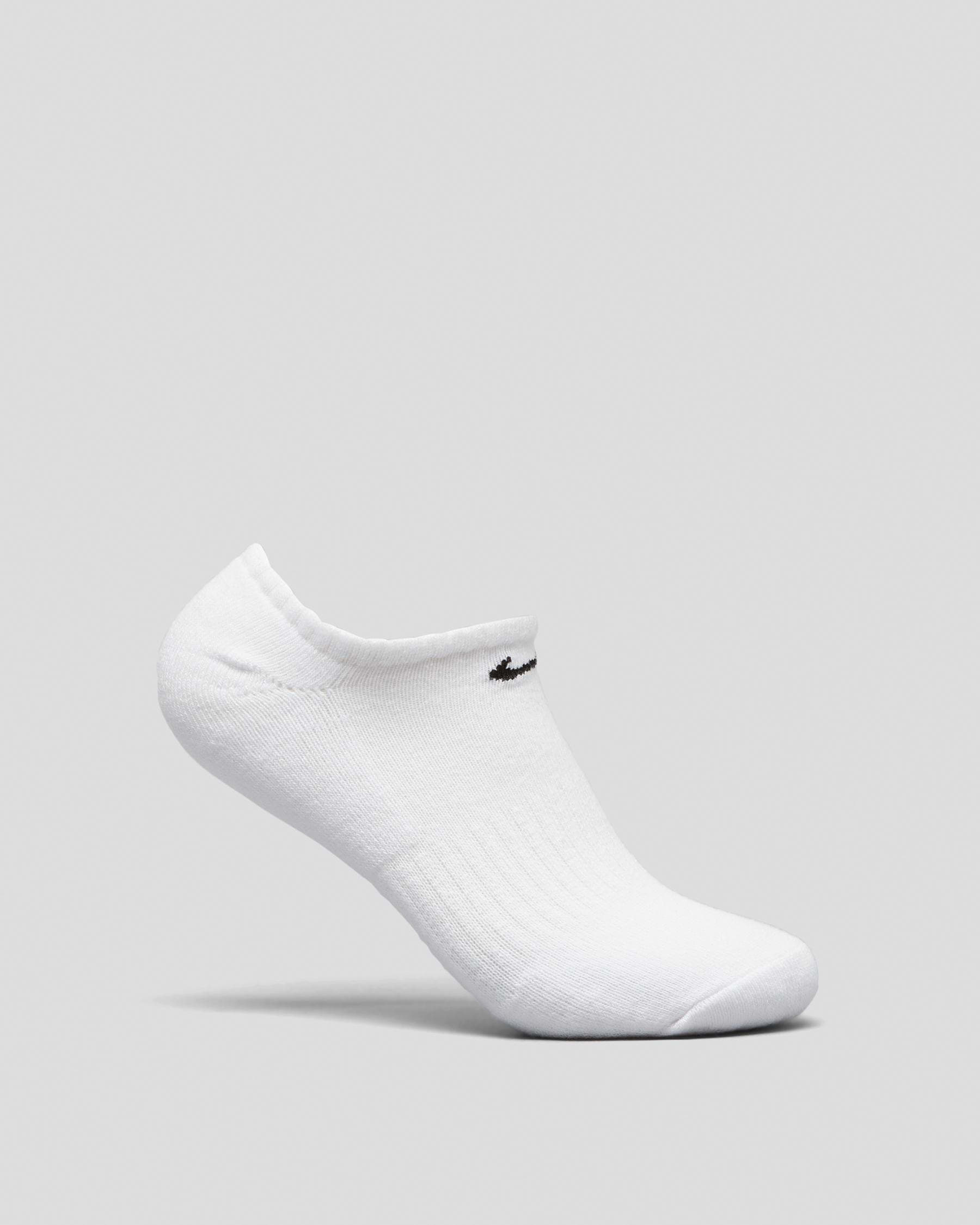 Shop Nike Everyday Cushioned No Show Socks 3 Pack In White/black - Fast ...