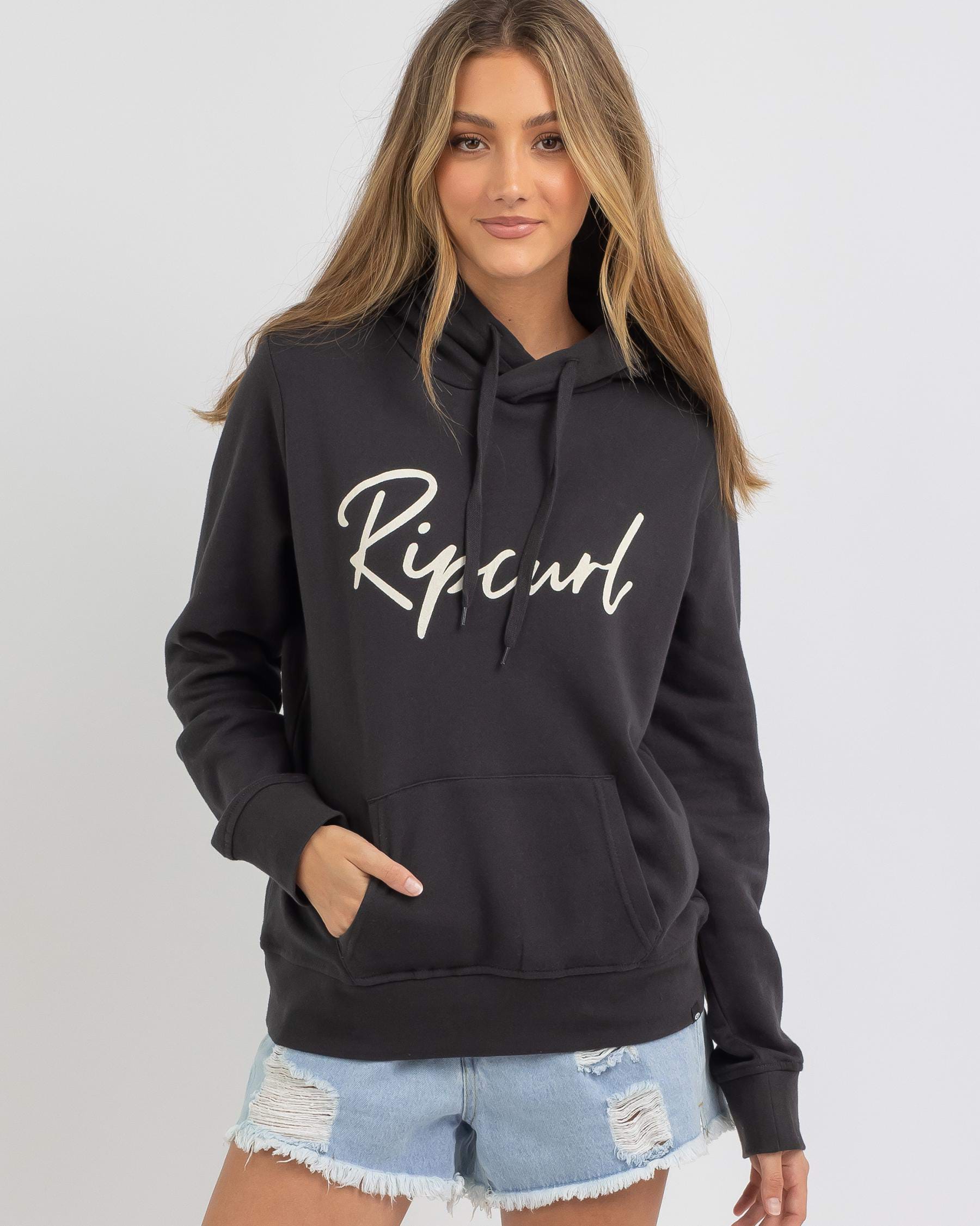 Shop Rip Curl Logo Hoodie In Washed Black - Fast Shipping & Easy ...