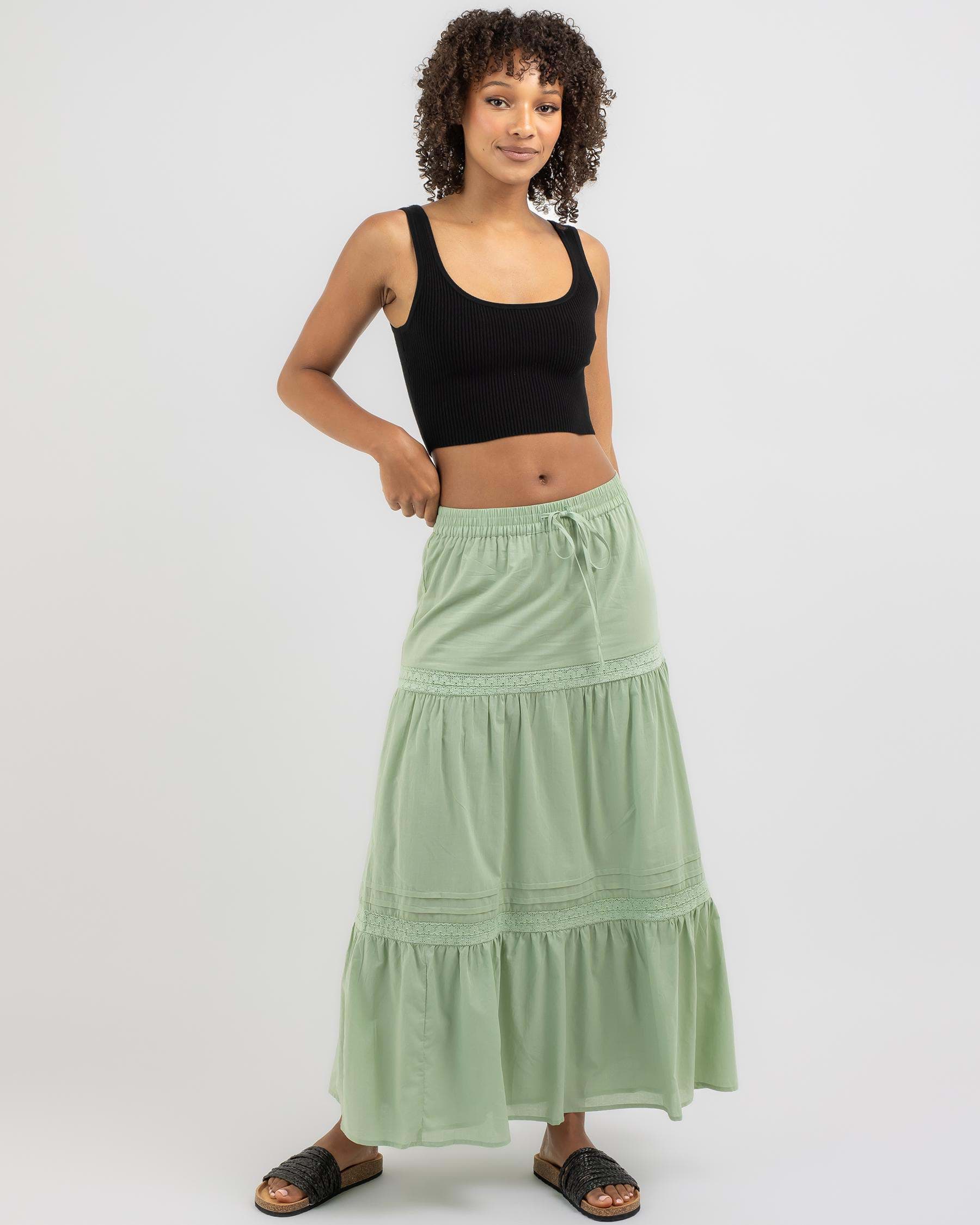 Shop Mooloola Carlacia Maxi Skirt In Sage - Fast Shipping & Easy ...