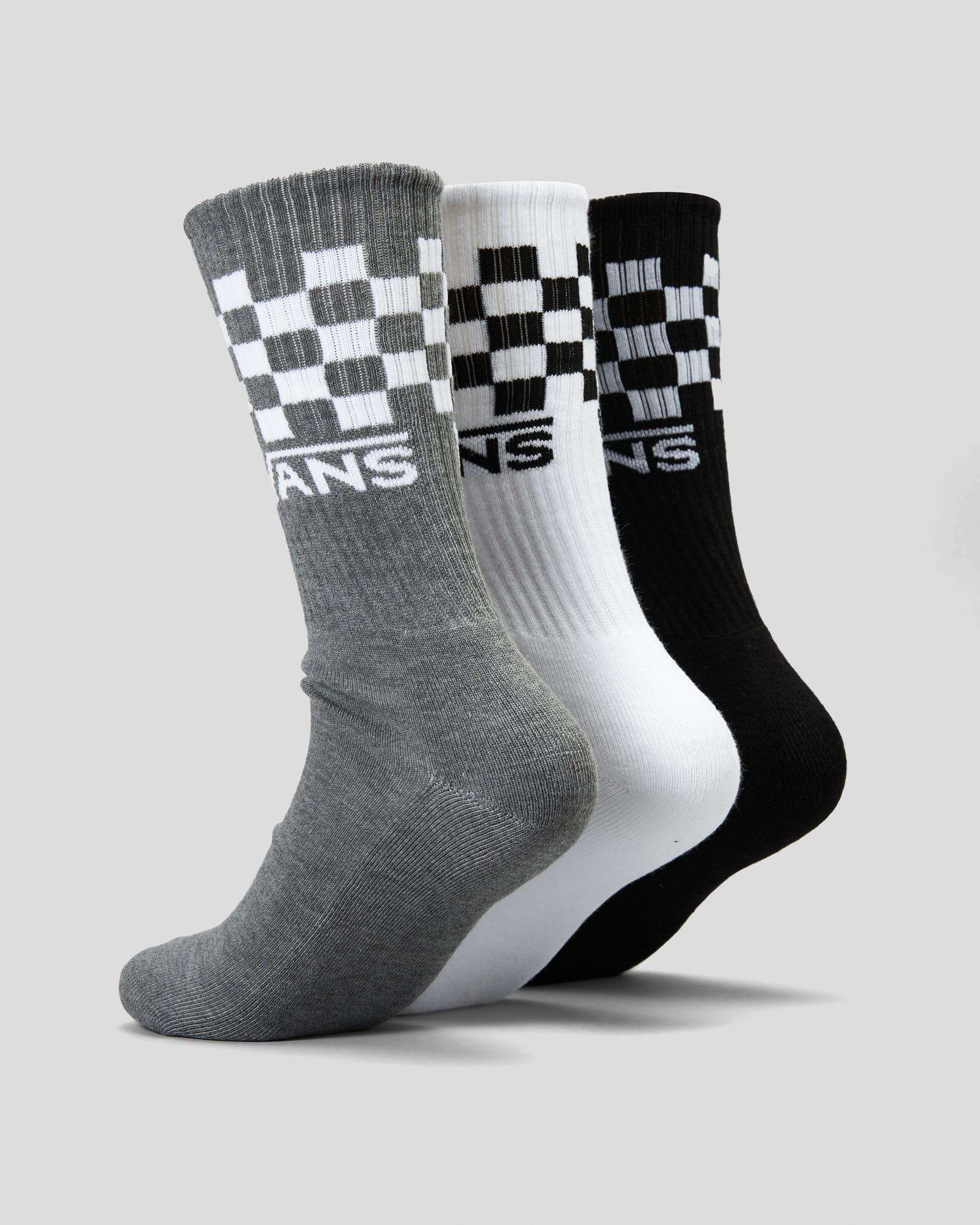 Shop Vans Classic Check Crew Socks 3 Pack In Black/white - Fast ...