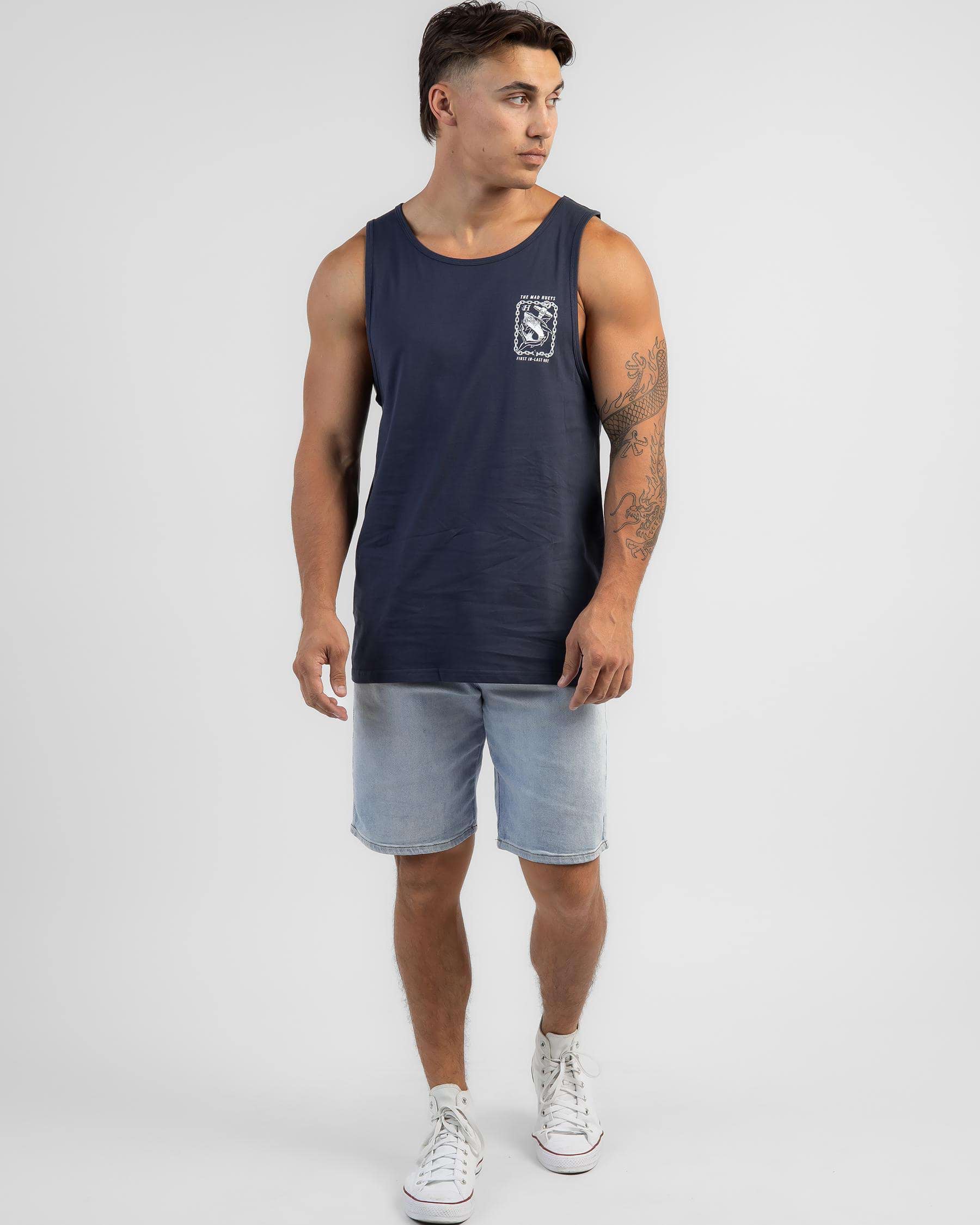 Shop The Mad Hueys Anchor Shark Muscle Tank In Navy - Fast Shipping 