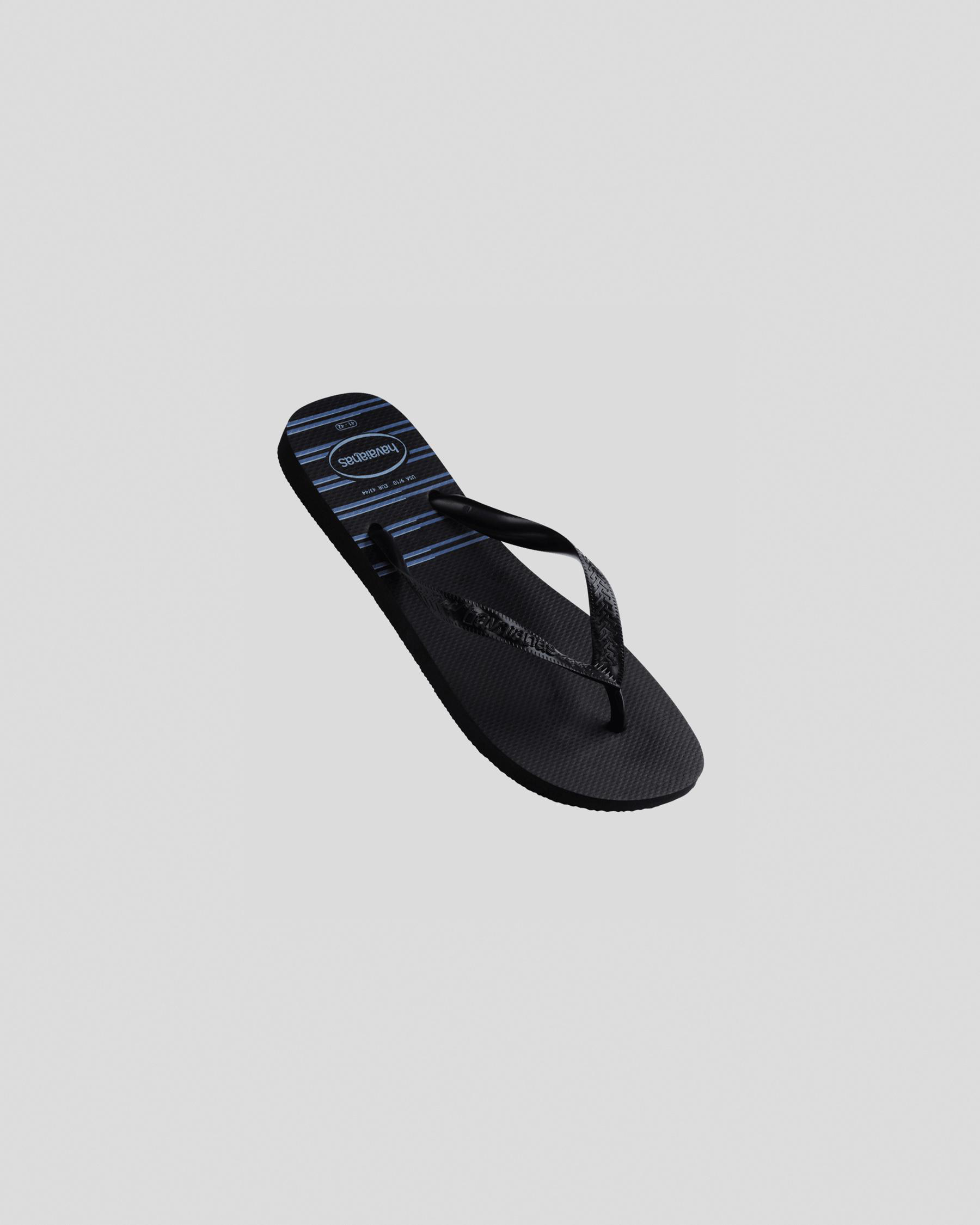 Shop Havaianas Top Basic Thongs In Black/black/blue - Fast Shipping ...