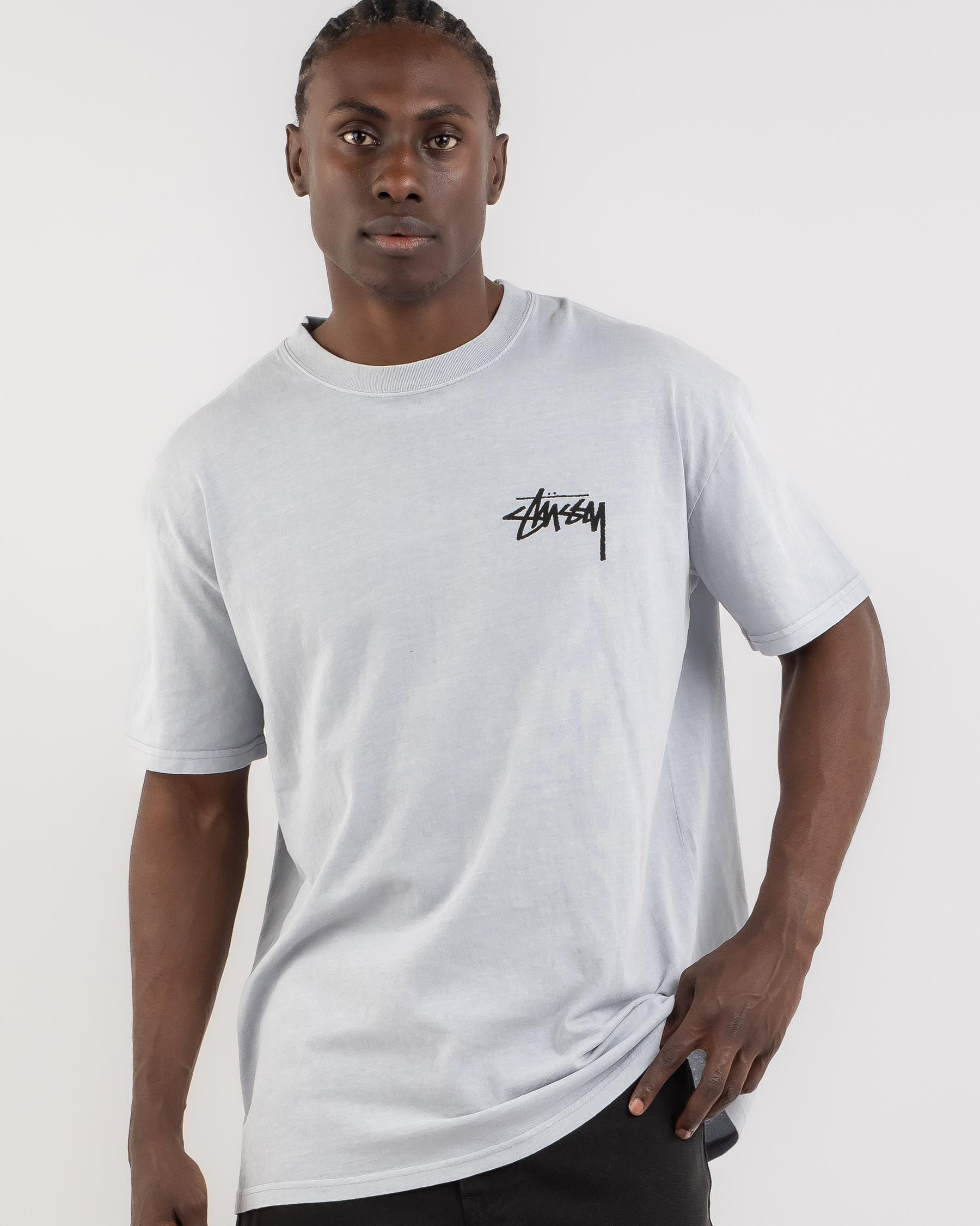 Shop Stussy Fluffy Dice T-Shirt In Pigment Silver Blue With Black/white ...