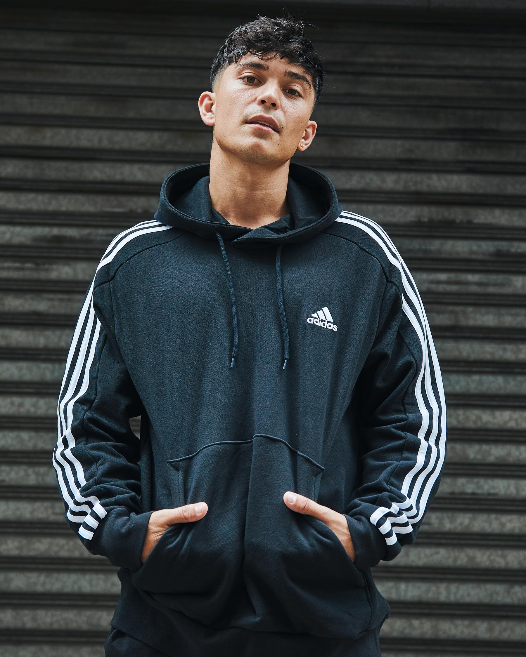 Shop adidas 3 Stripe Hoodie In Black/white - Fast Shipping & Easy ...