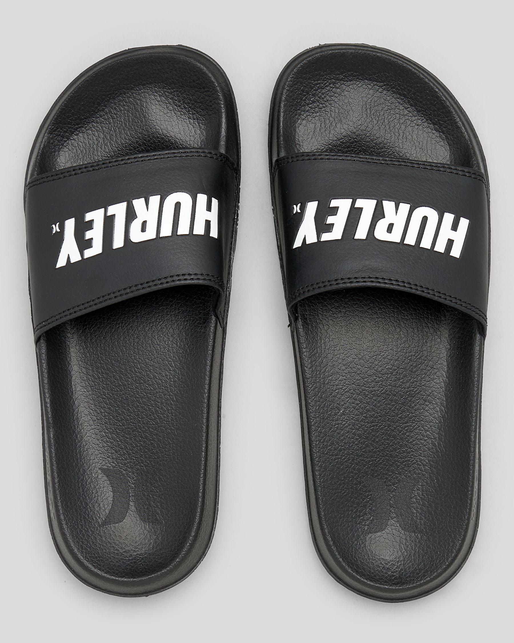 Shop Hurley One and Only Fastlane Slides In Black/white - Fast Shipping ...