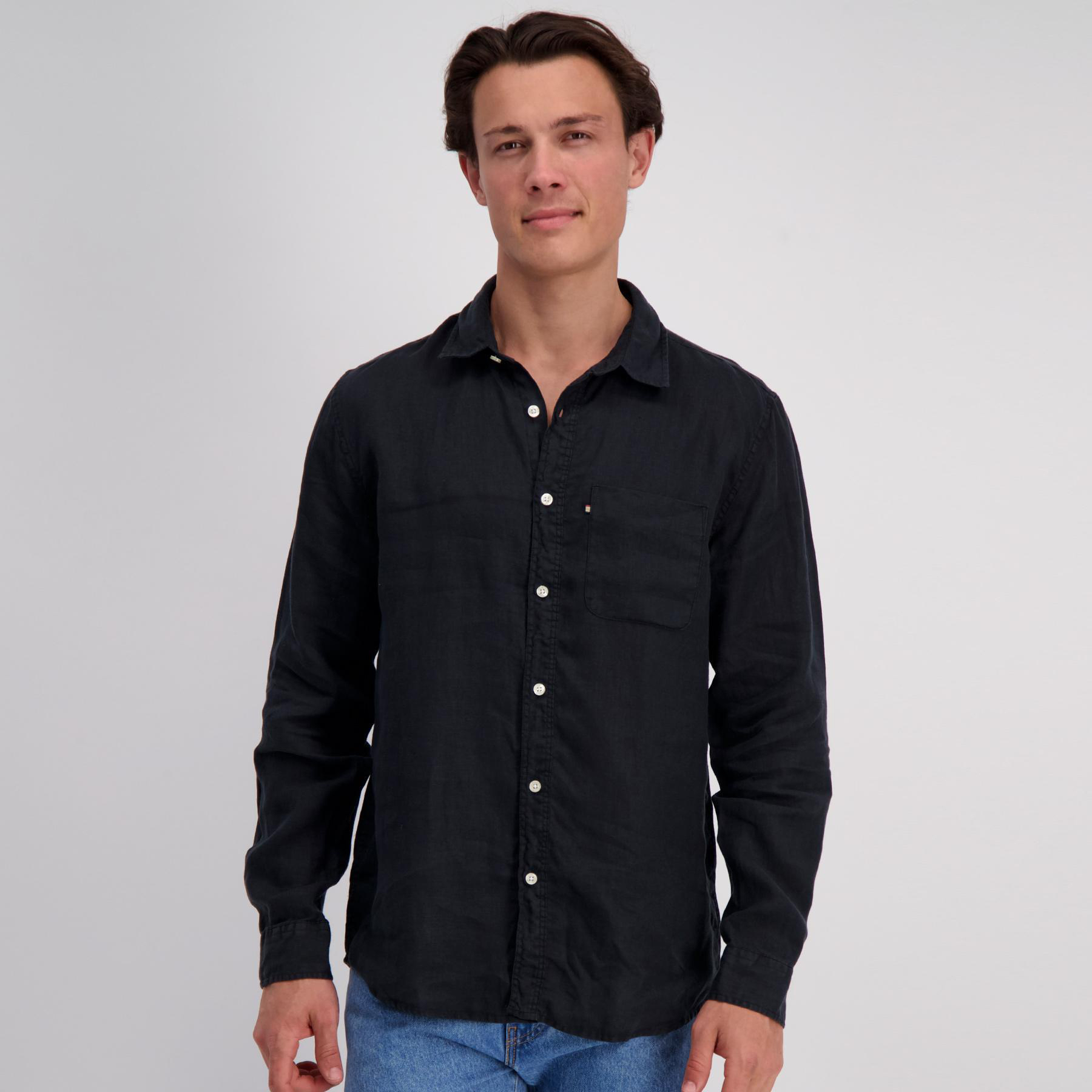 Shop Academy Brand Hampton Linen Long Sleeve Shirt In Black - Fast ...