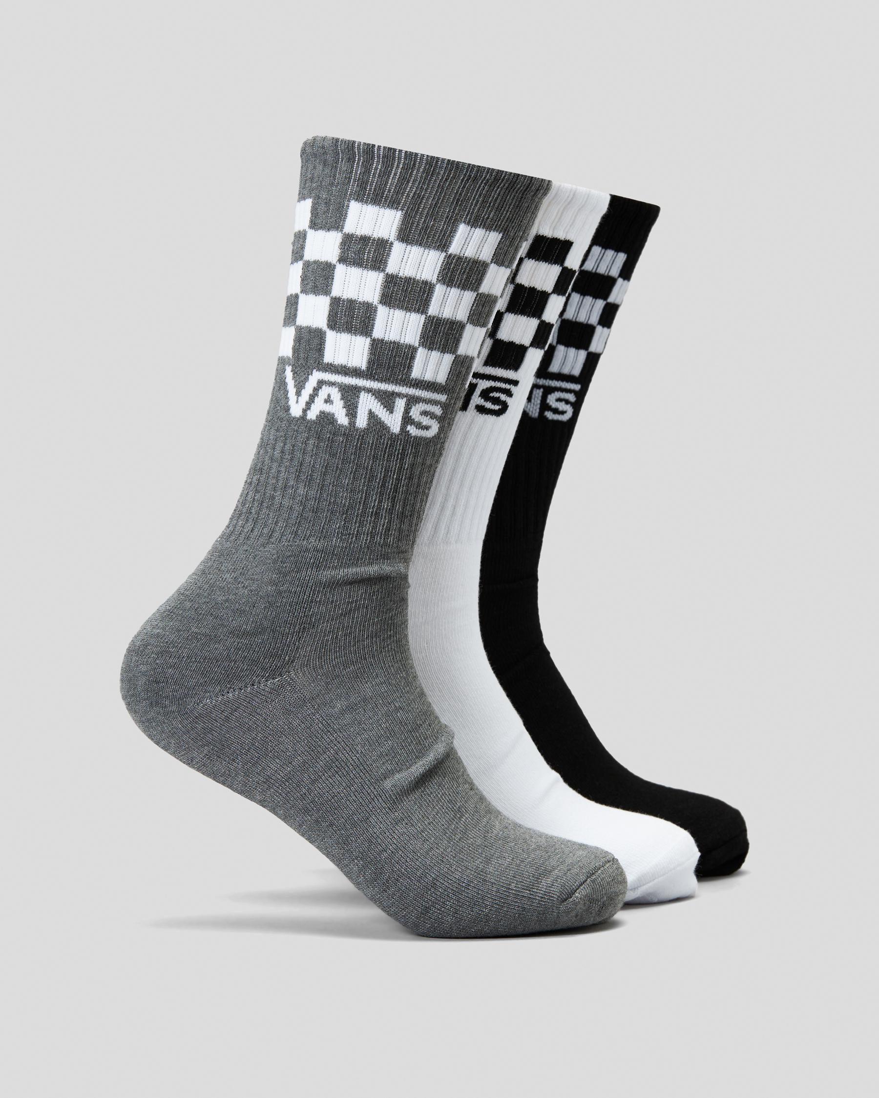 Shop Vans Classic Check Crew Socks 3 Pack In Black/white/grey - Fast ...