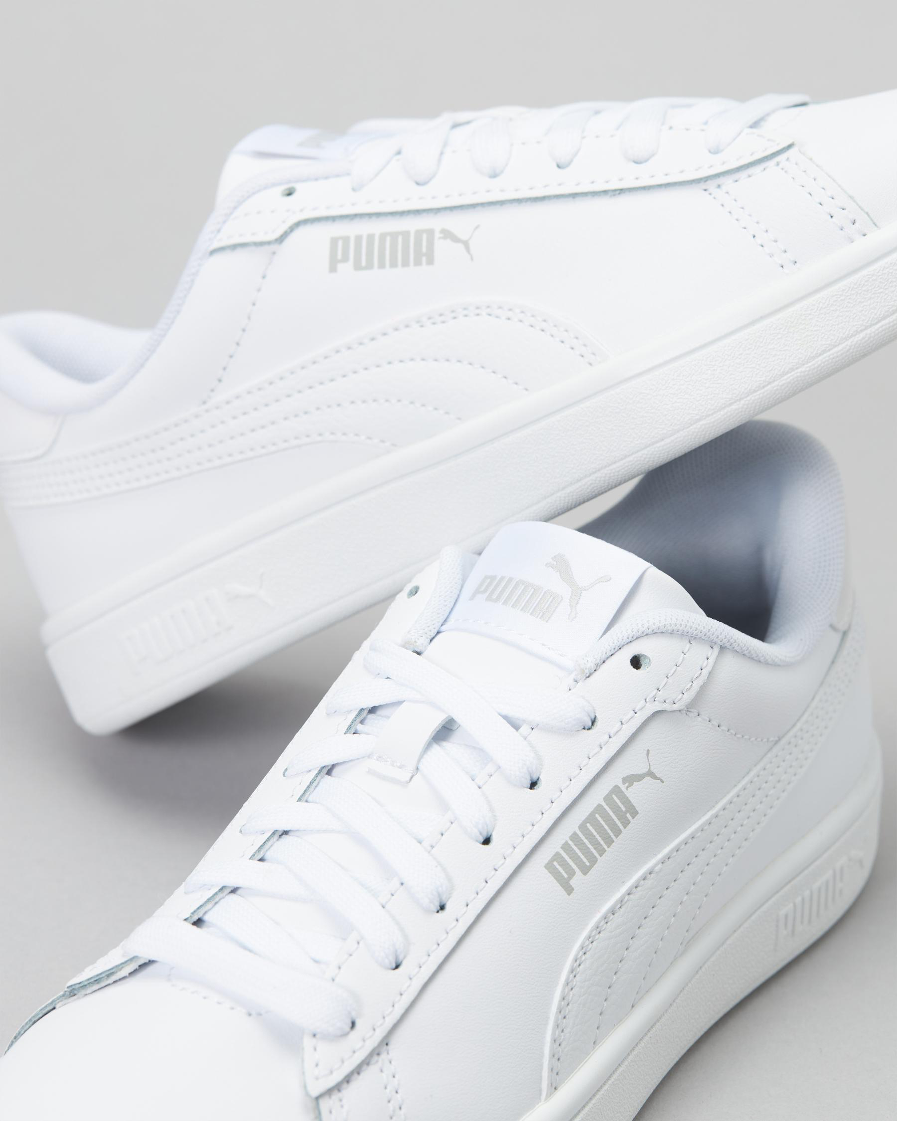 Shop Puma Boys' Smash 3.0 Shoes In Puma White-cool Light Grey - Fast ...