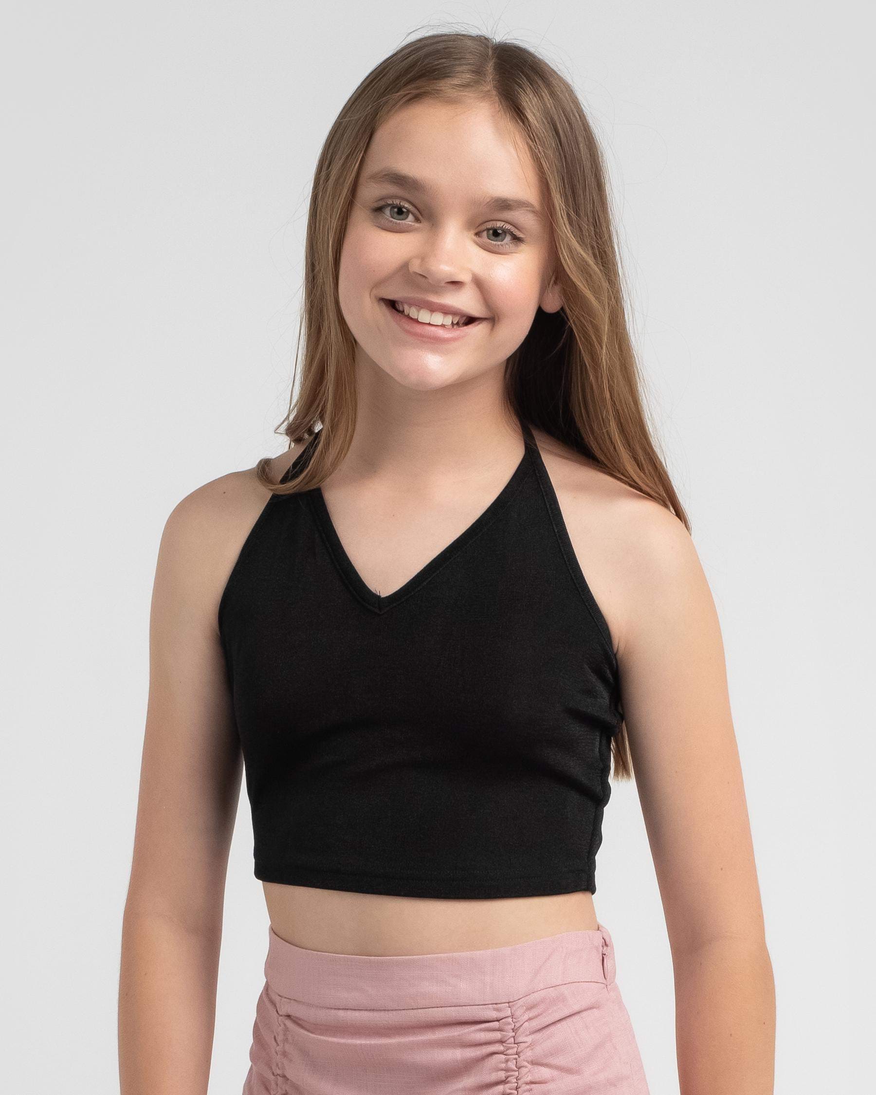 Shop Mooloola Girls' Phoebe Halter Top In Black - Fast Shipping & Easy ...