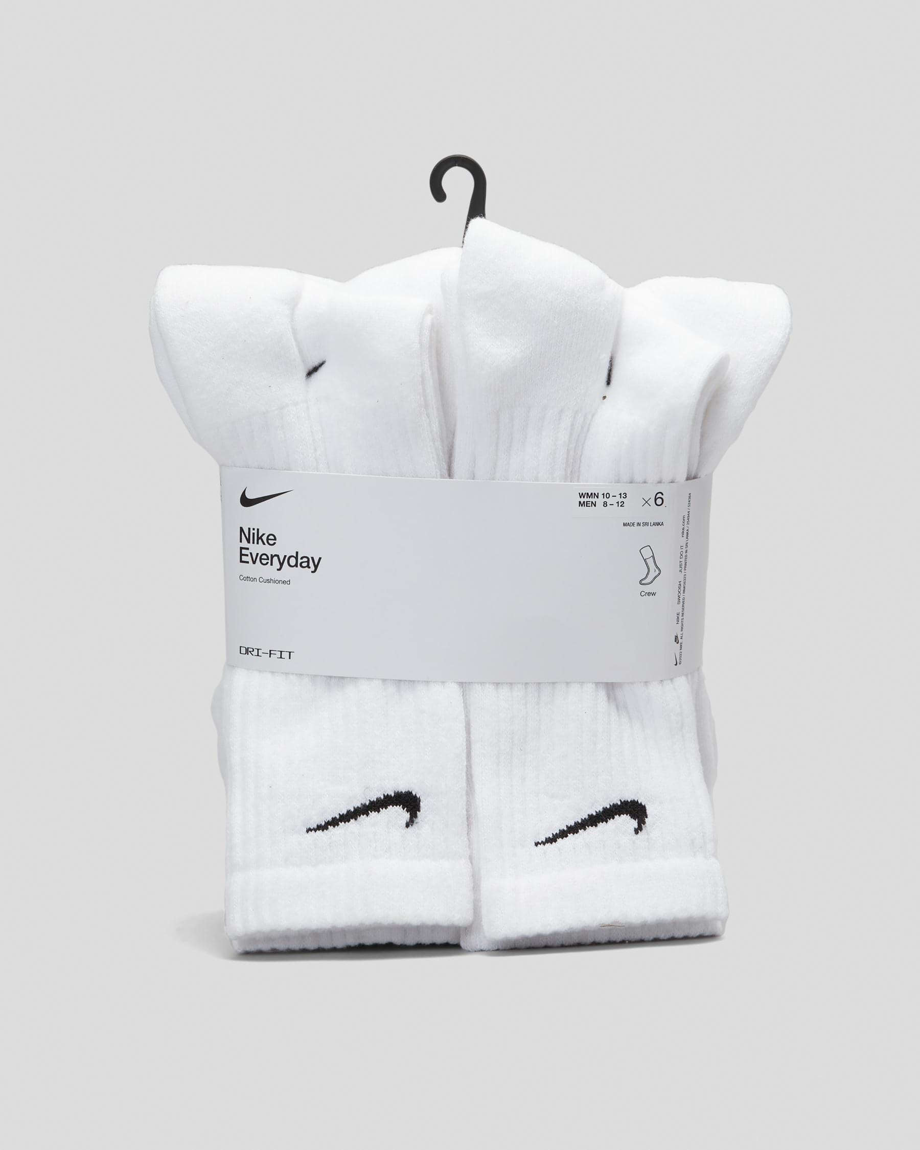 Shop Nike Everyday Cushioned Crew Socks 6 Pack In White/black - Fast ...