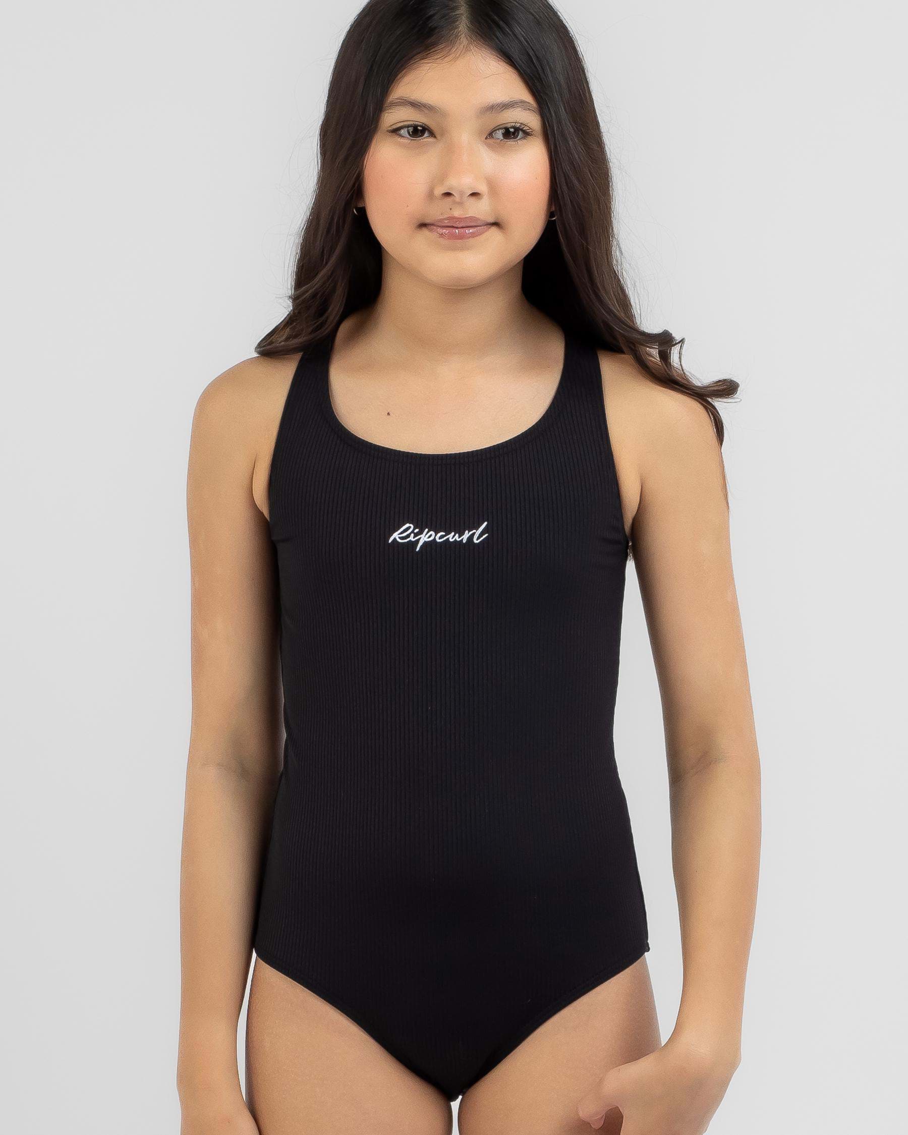 Rip Curl Girls' Luxe Rib One Piece Swimsuit In Black - Fast Shipping ...