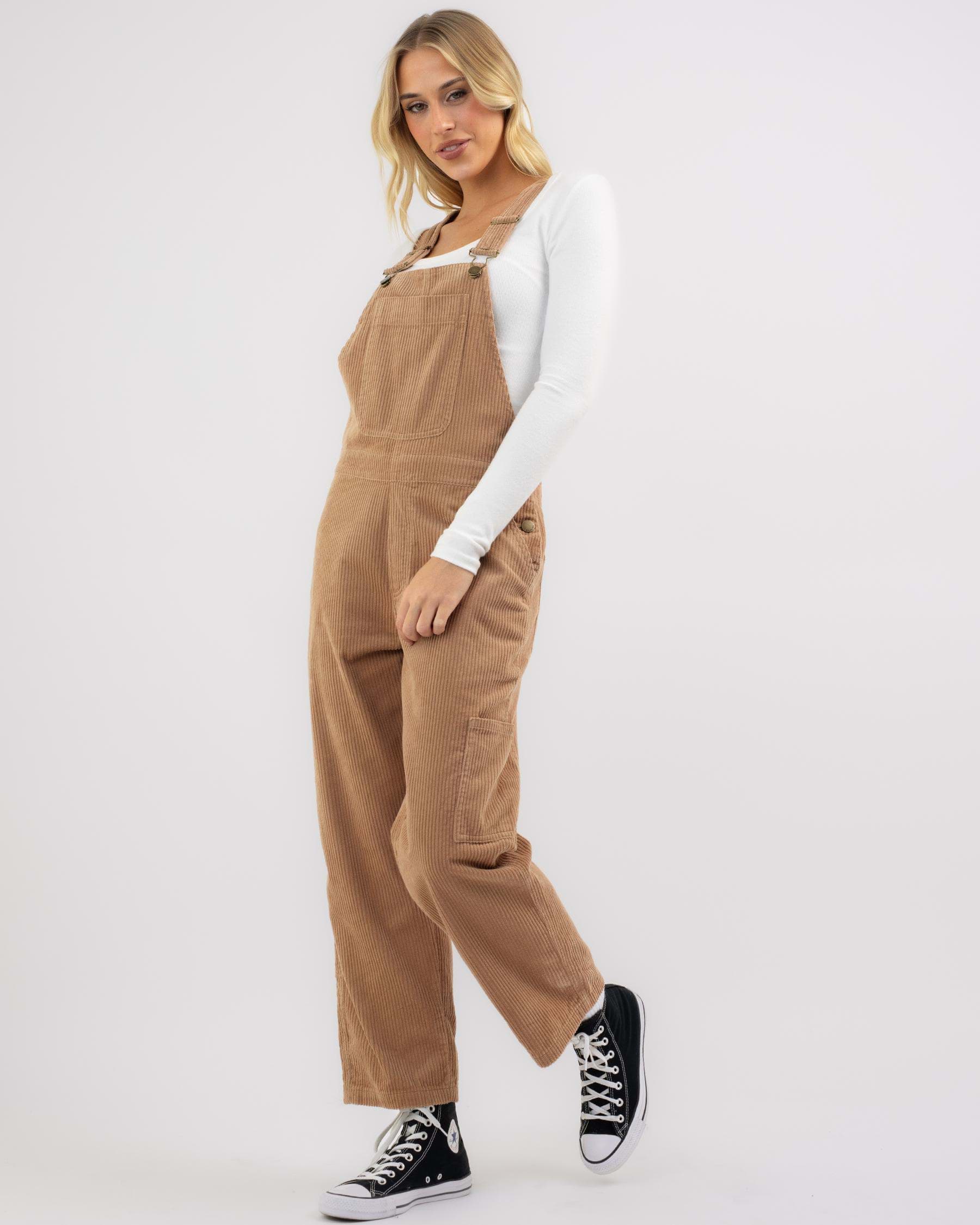 Shop Billabong Leia Cord Overalls In Toffee - Fast Shipping & Easy ...