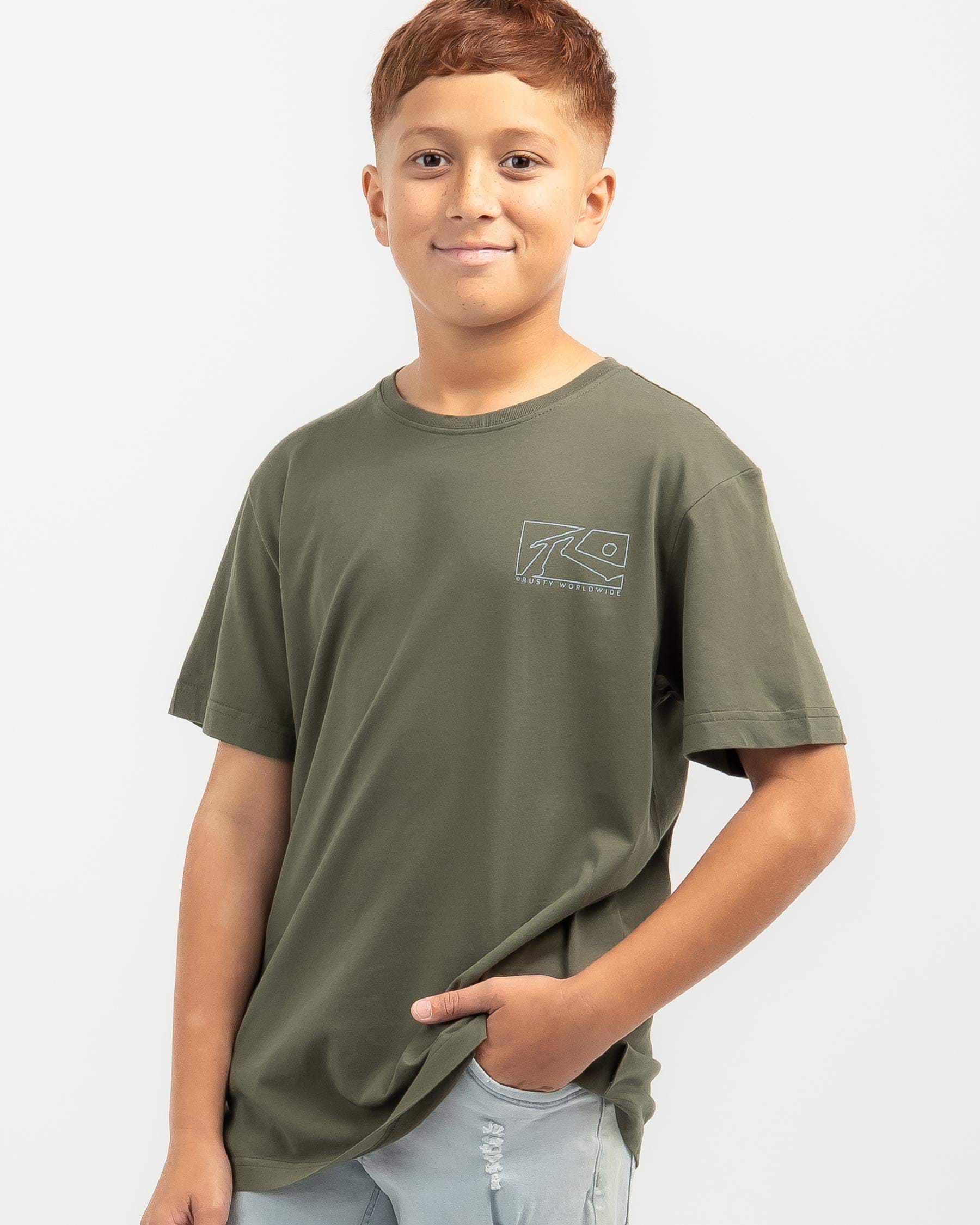 Shop Rusty Boys' Boxed Out T-Shirt In Rifle Green - Fast Shipping ...