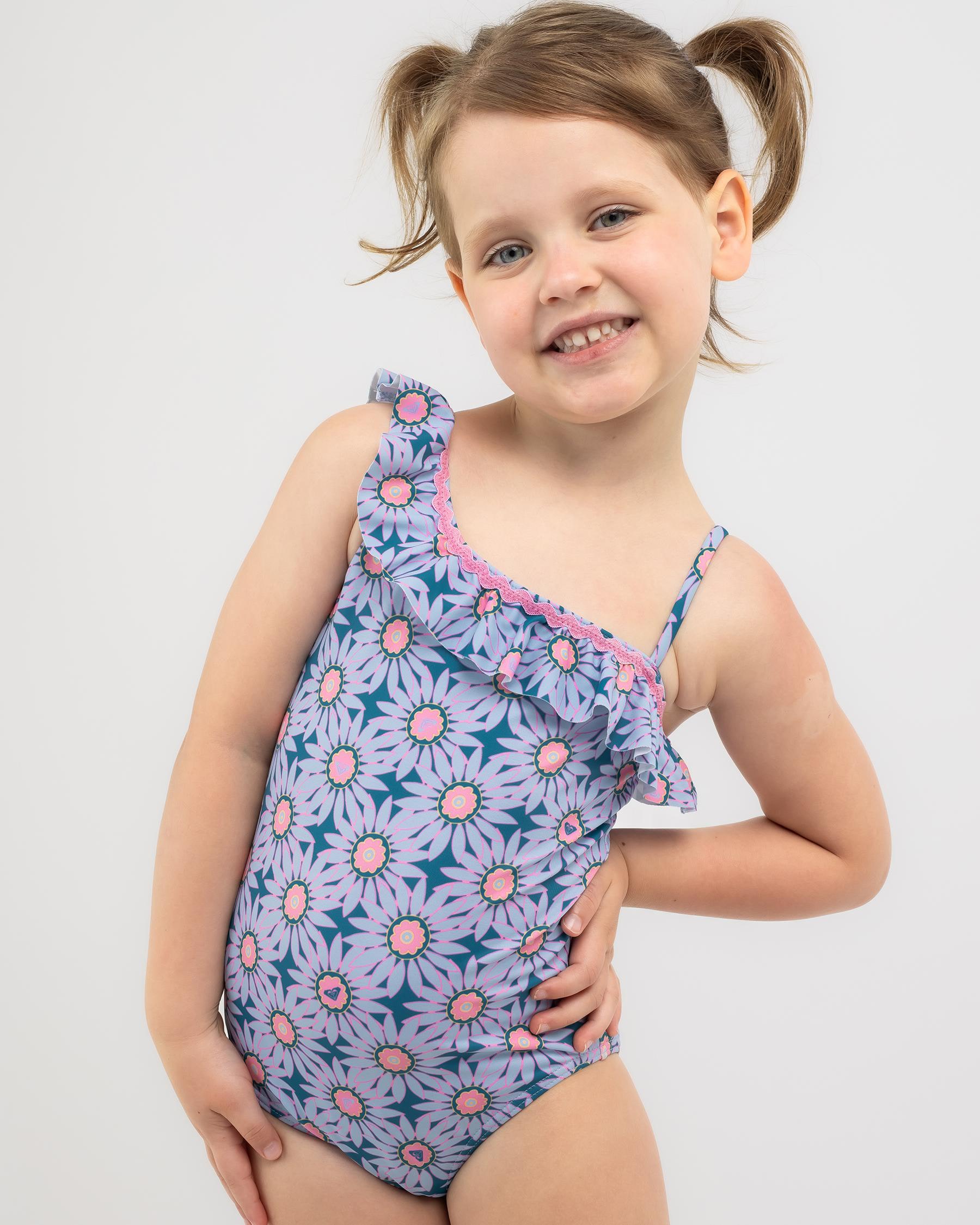 Shop Roxy Toddlers' Bold Florals Fashion One Piece Swimsuit In Crystal ...