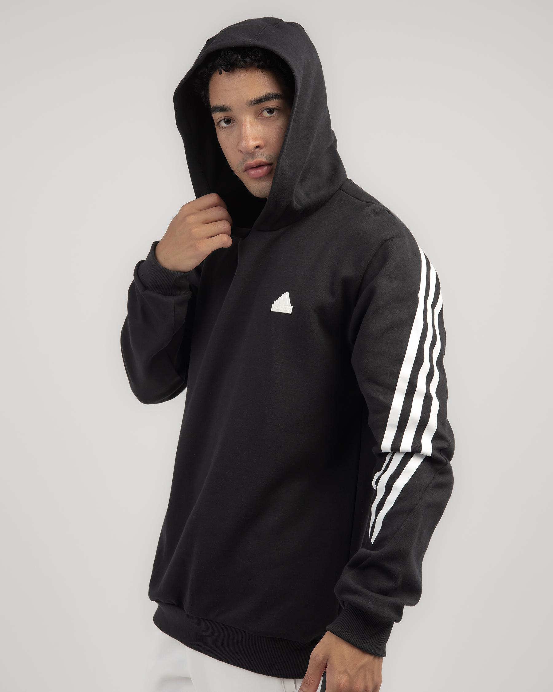 Shop adidas Future Icons 3 Stripe Hoodie In Black/white - Fast Shipping ...