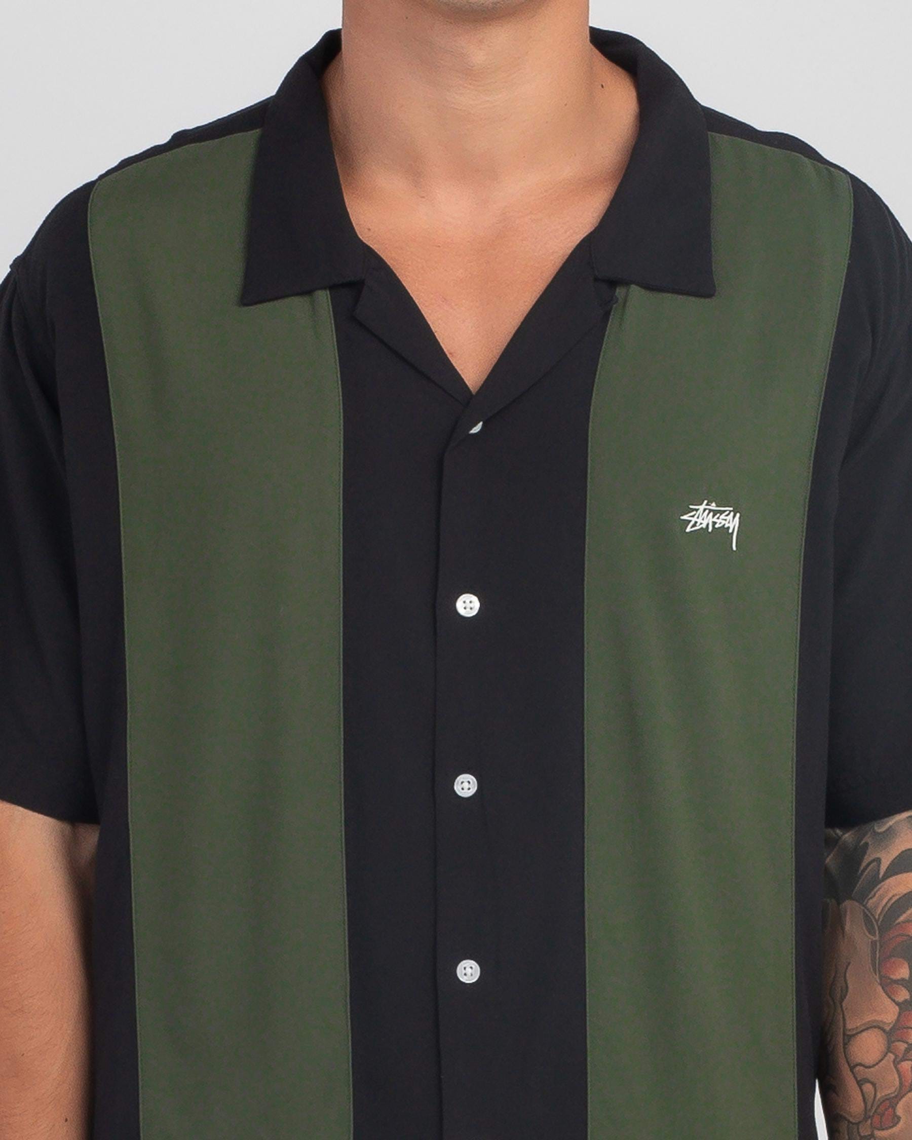 Stussy Stock Bowling Short Sleeve Shirt In Black/flight Green
