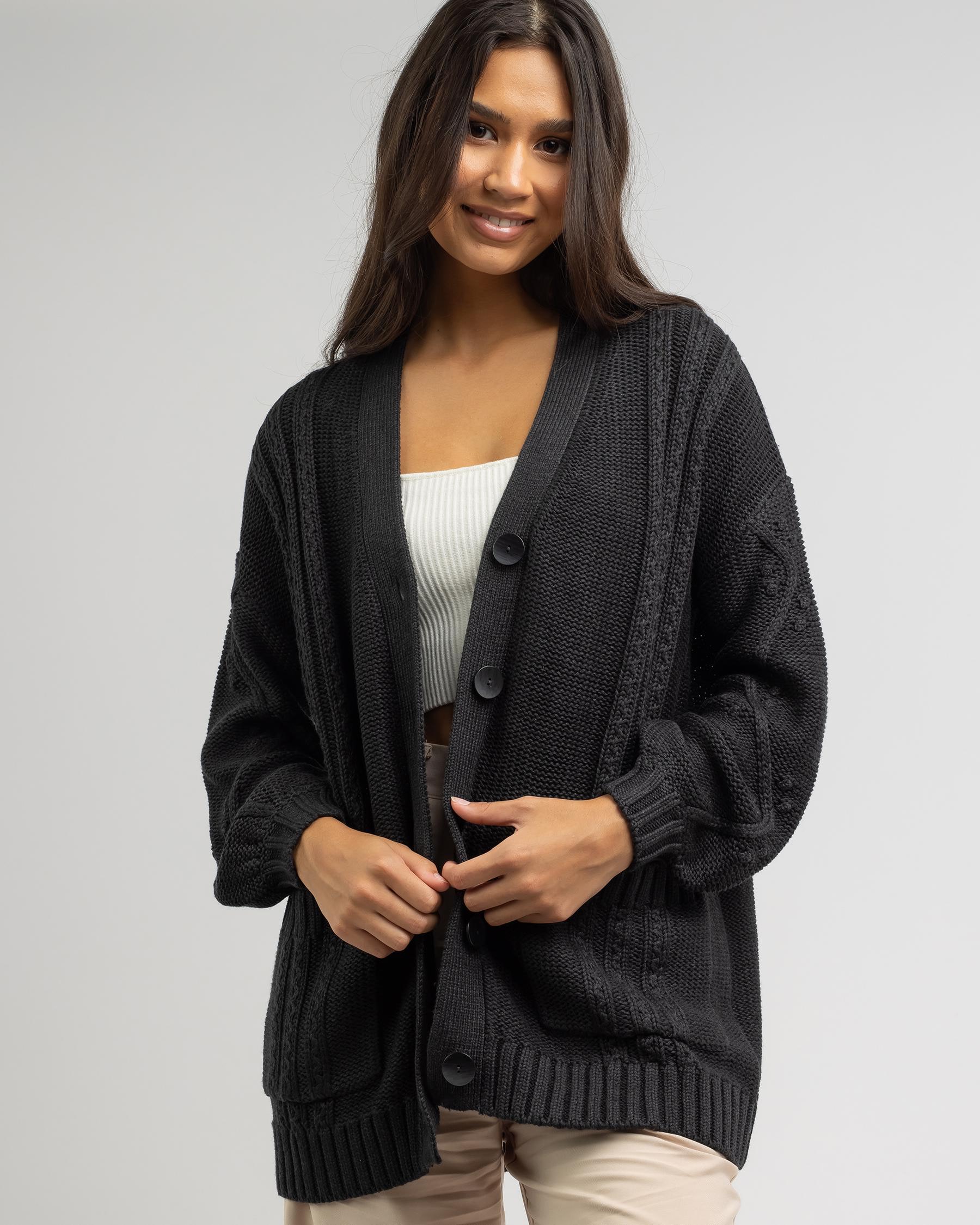 Shop Rusty Cher Cable Knit Cardigan In Black - Fast Shipping & Easy ...