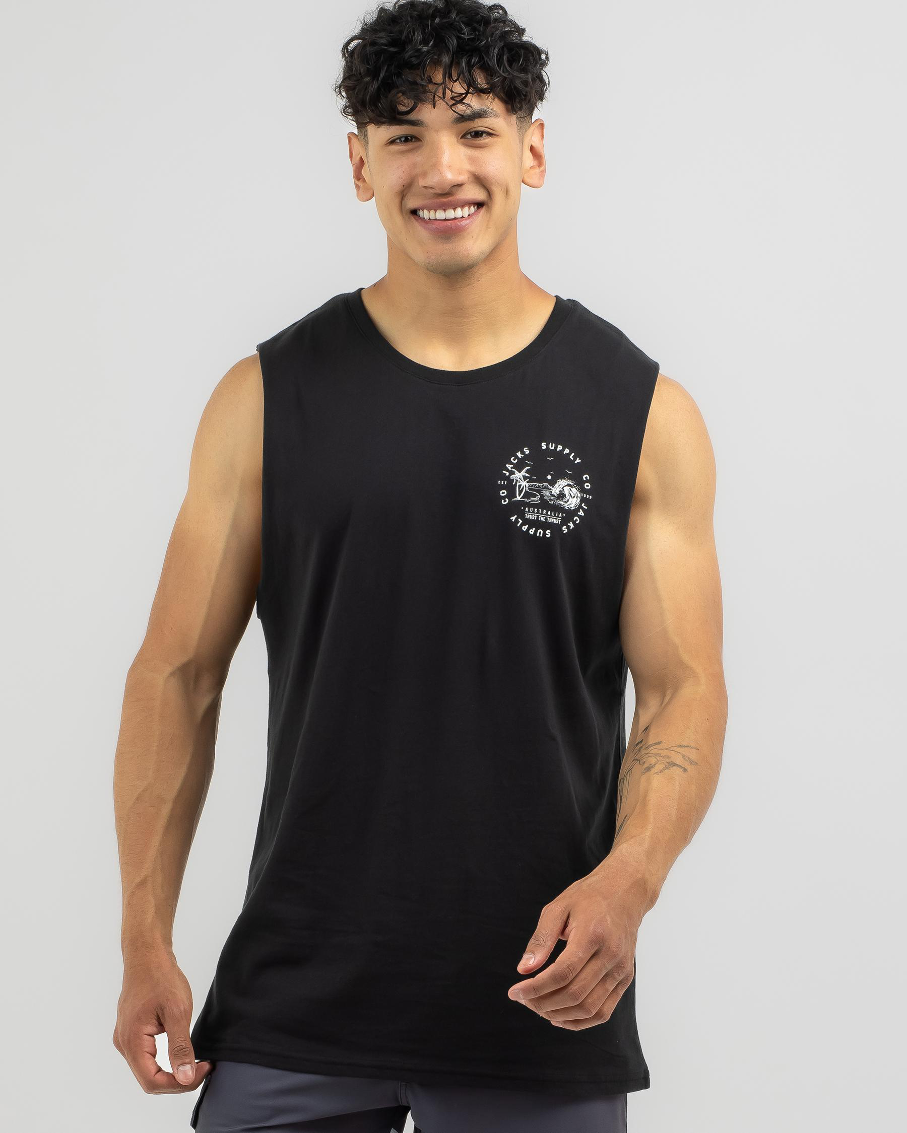 Shop Jacks Getaway Muscle Tank In Black - Fast Shipping & Easy Returns ...