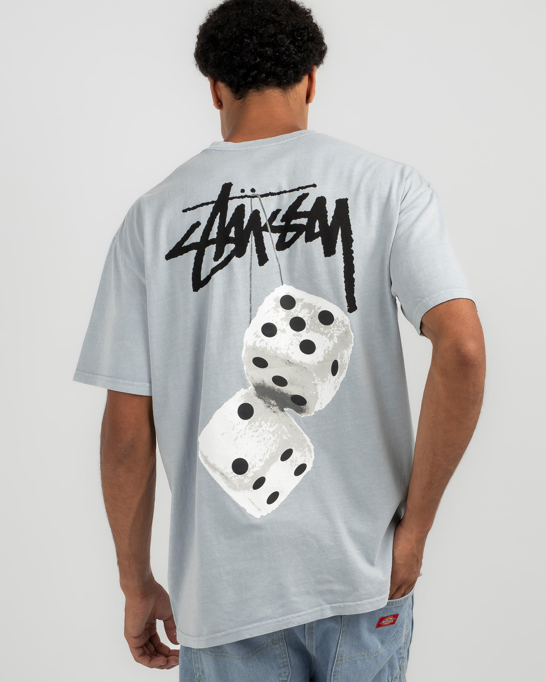 Shop Stussy Fluffy Dice T-Shirt In Pigment Silver Blue - Fast Shipping ...