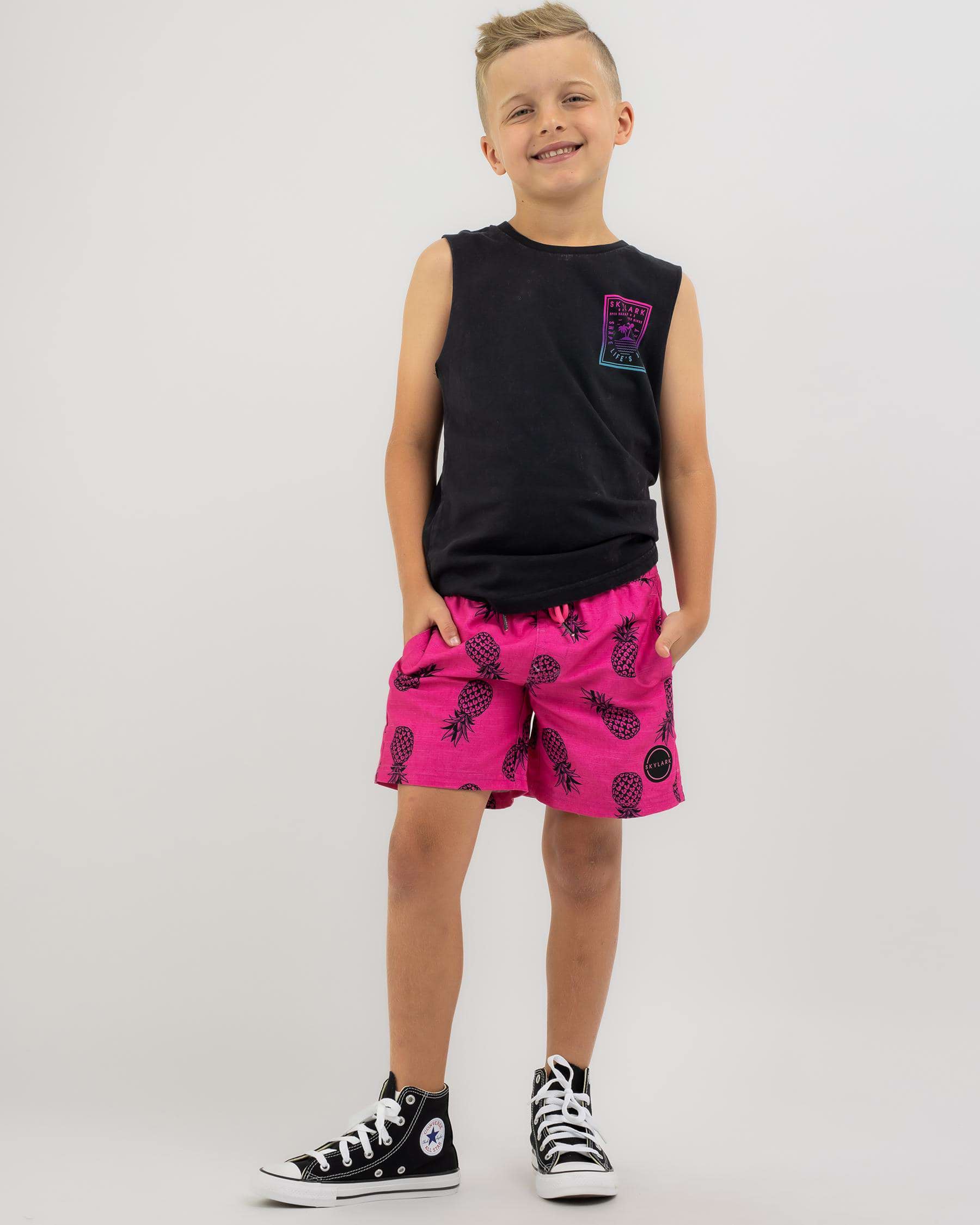 Shop Skylark Toddlers' Pineapples Board Shorts In Pink - Fast Shipping ...