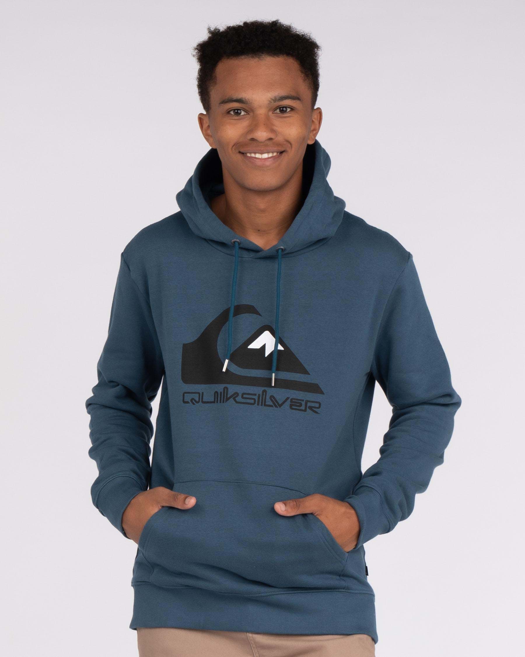 Shop Quiksilver Comp Logo Hooded T-Shirt In Majolica Blue - Fast ...