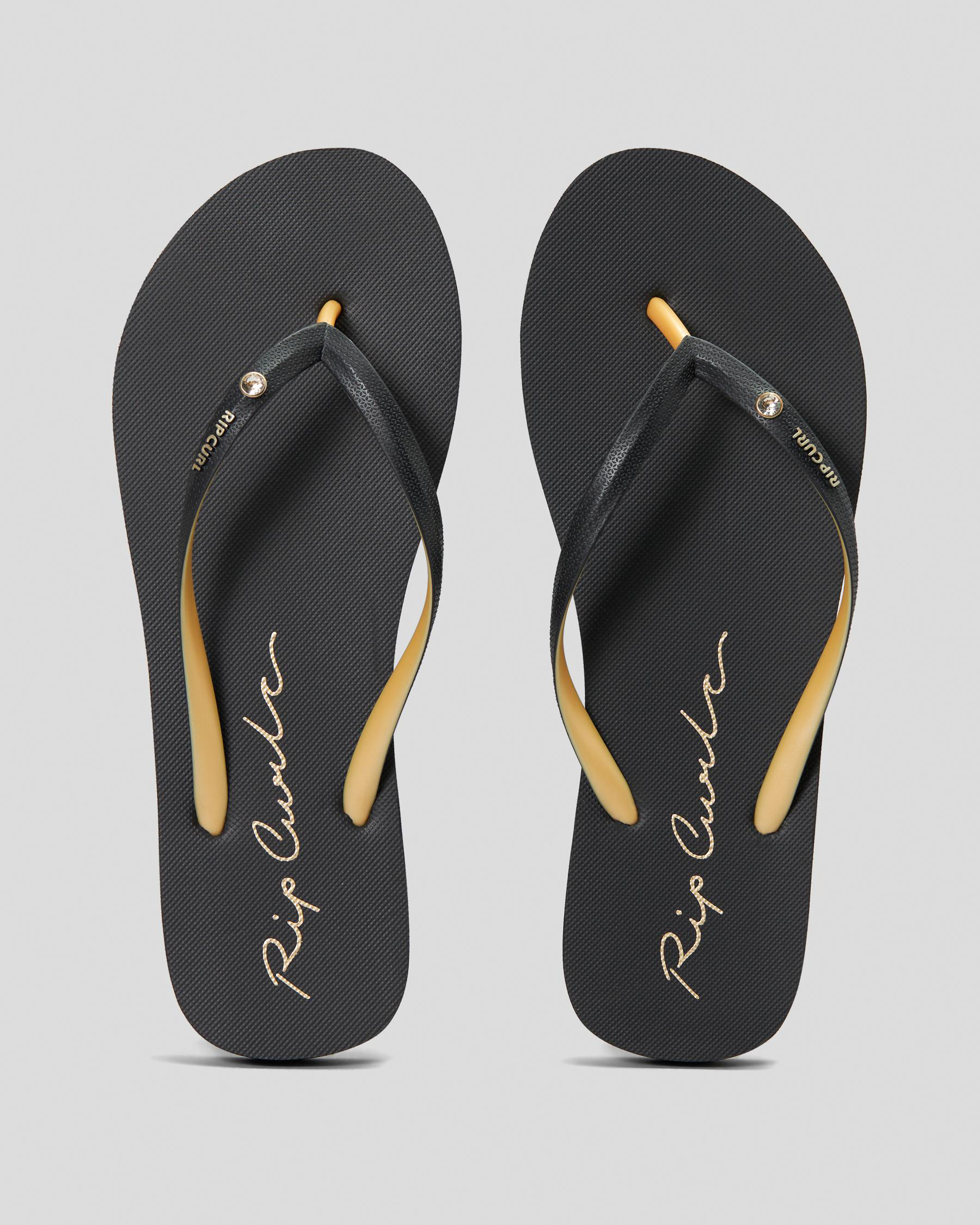 Shop Rip Curl Script Wave Thongs In Black/gold - Fast Shipping & Easy ...