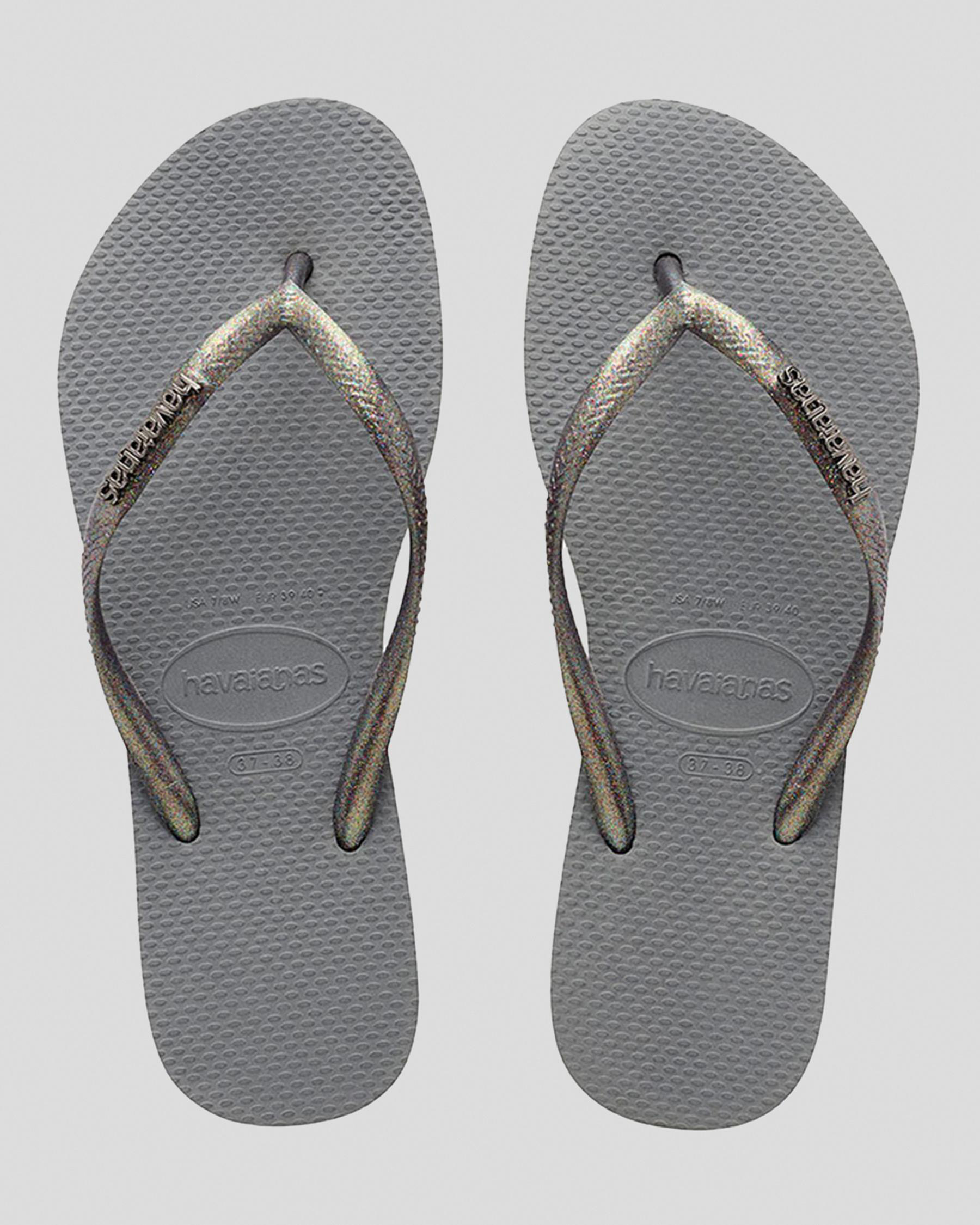 Havaianas Slim Metal Logo Thongs In Grey Glitter | City Beach Australia