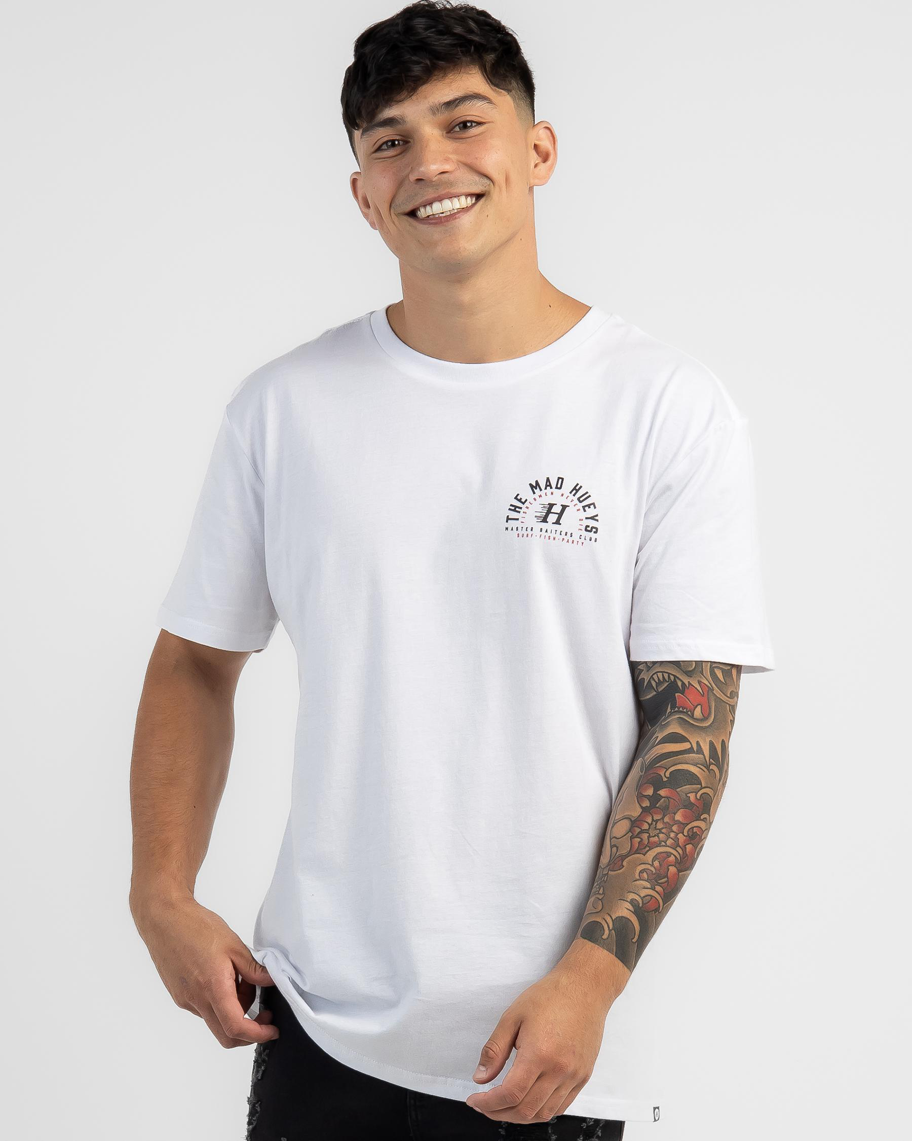 Shop The Mad Hueys Fisherman Never Die T-Shirt In White - Fast Shipping ...