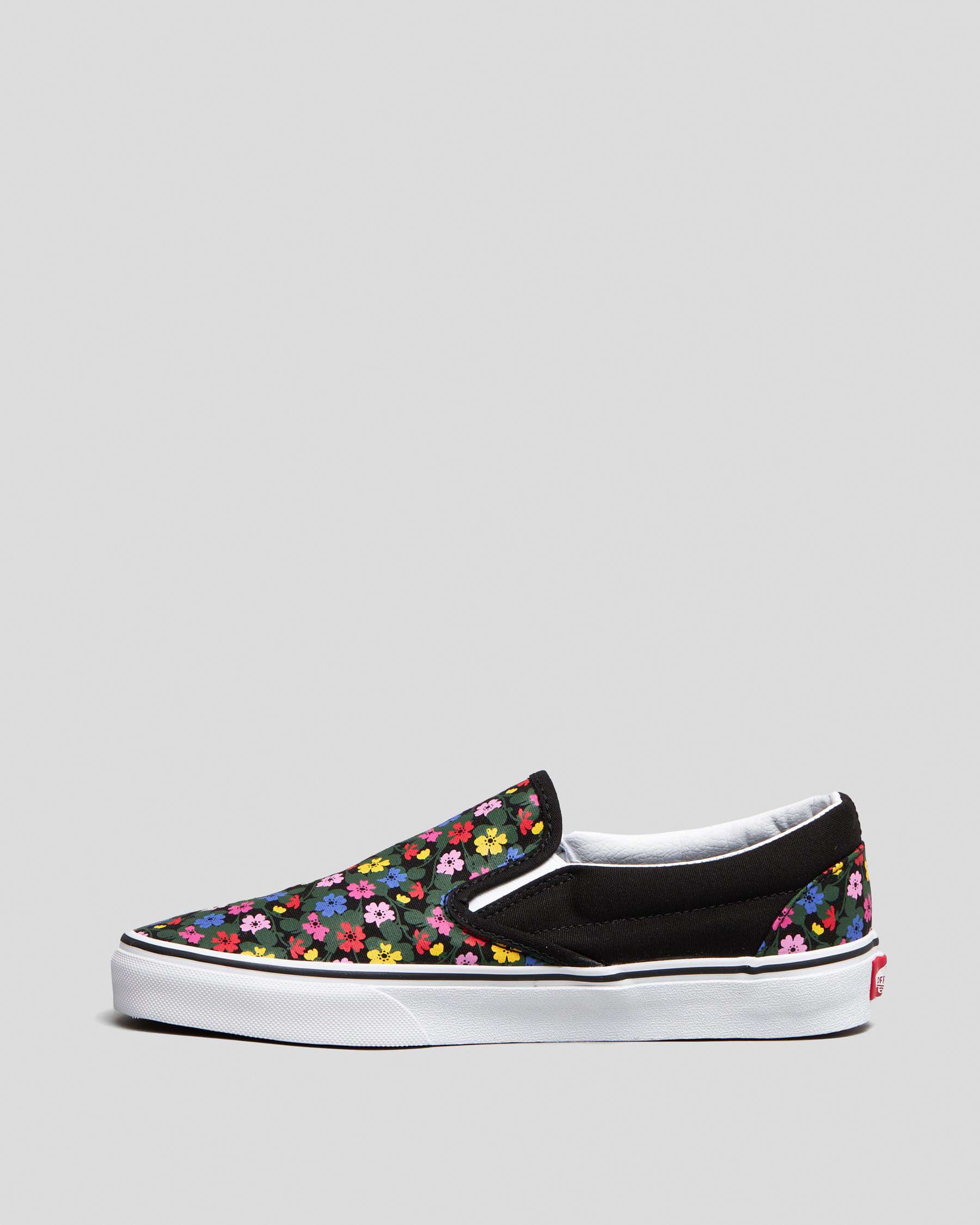 Shop Vans Womens Classic Slip On Shoes In Floral Black/white - Fast ...