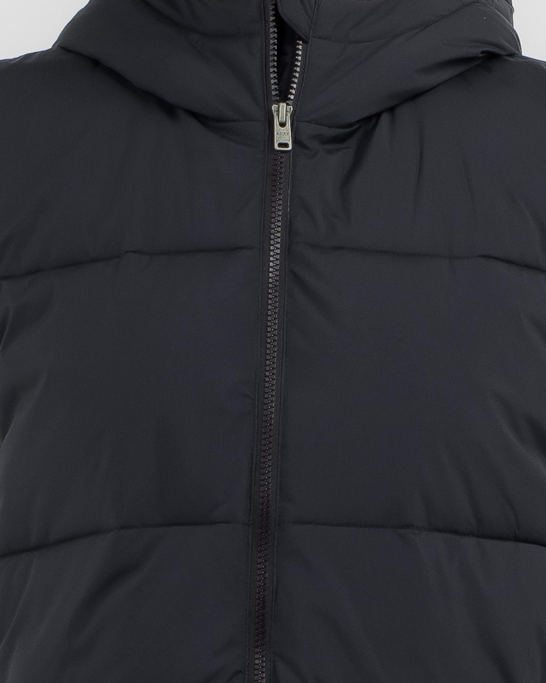 Shop Roxy Bright Side Hooded Puffer Vest In Anthracite - Fast Shipping ...