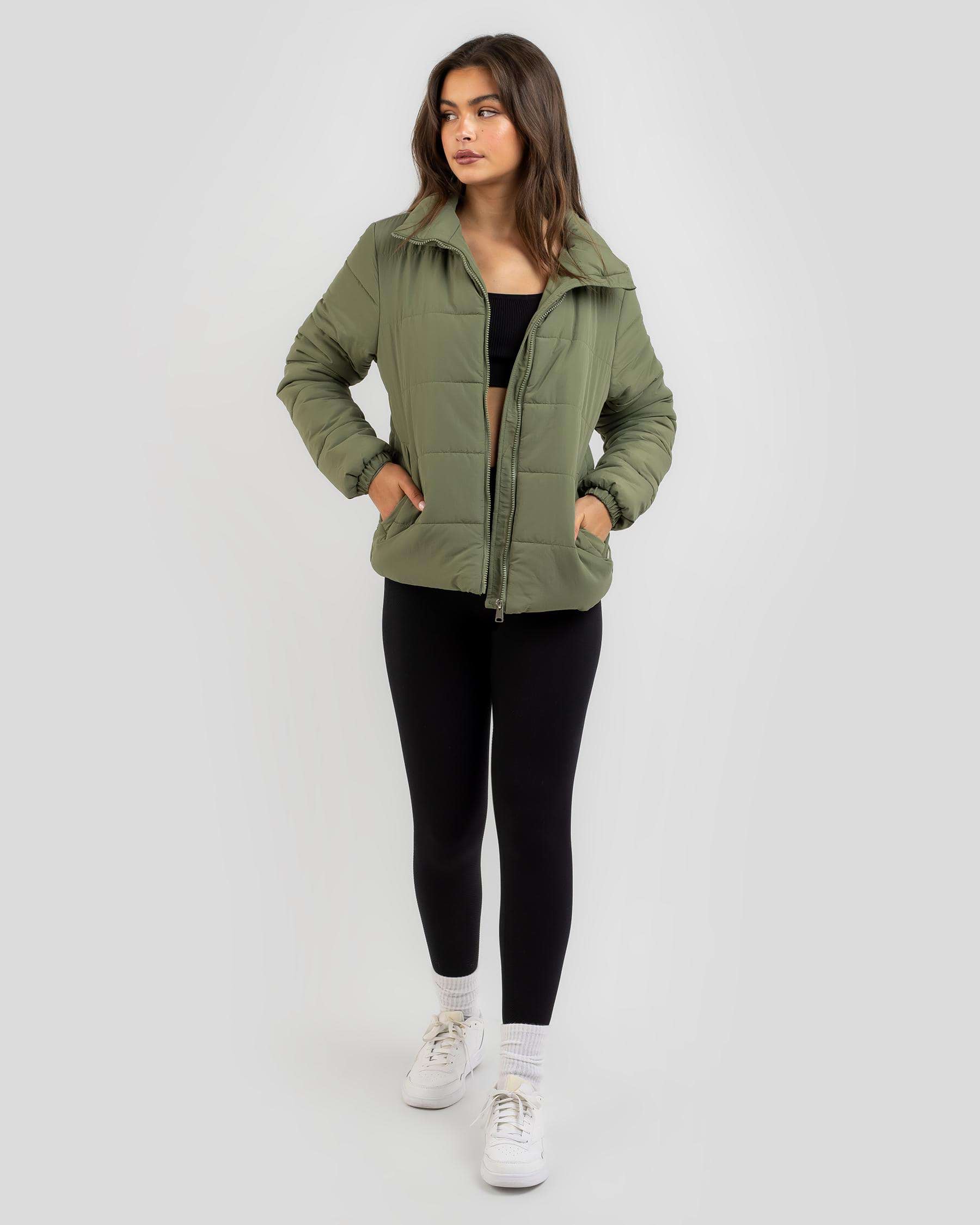 Shop Ava And Ever Jezebel Puffer Jacket In Olive - Fast Shipping & Easy ...