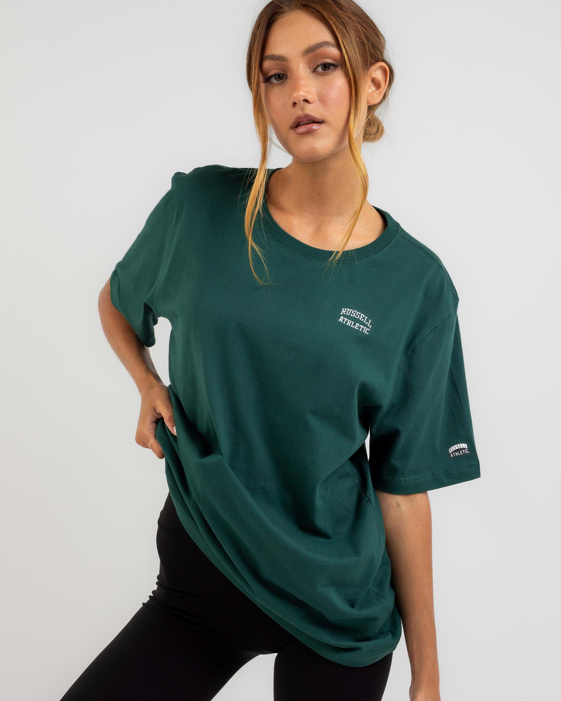 Shop Russell Athletic Originals T-Shirt In Celtic Green - Fast Shipping ...