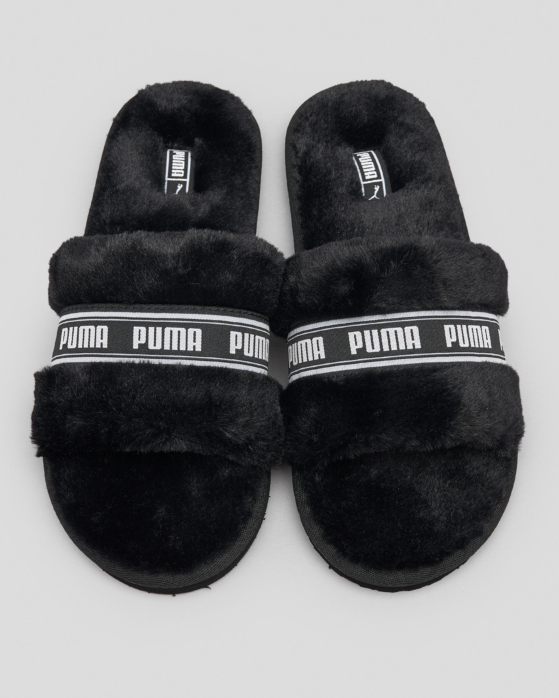 Puma Fluff Slide Sandals In Black white FREE Shipping Easy Returns City Beach New Zealand