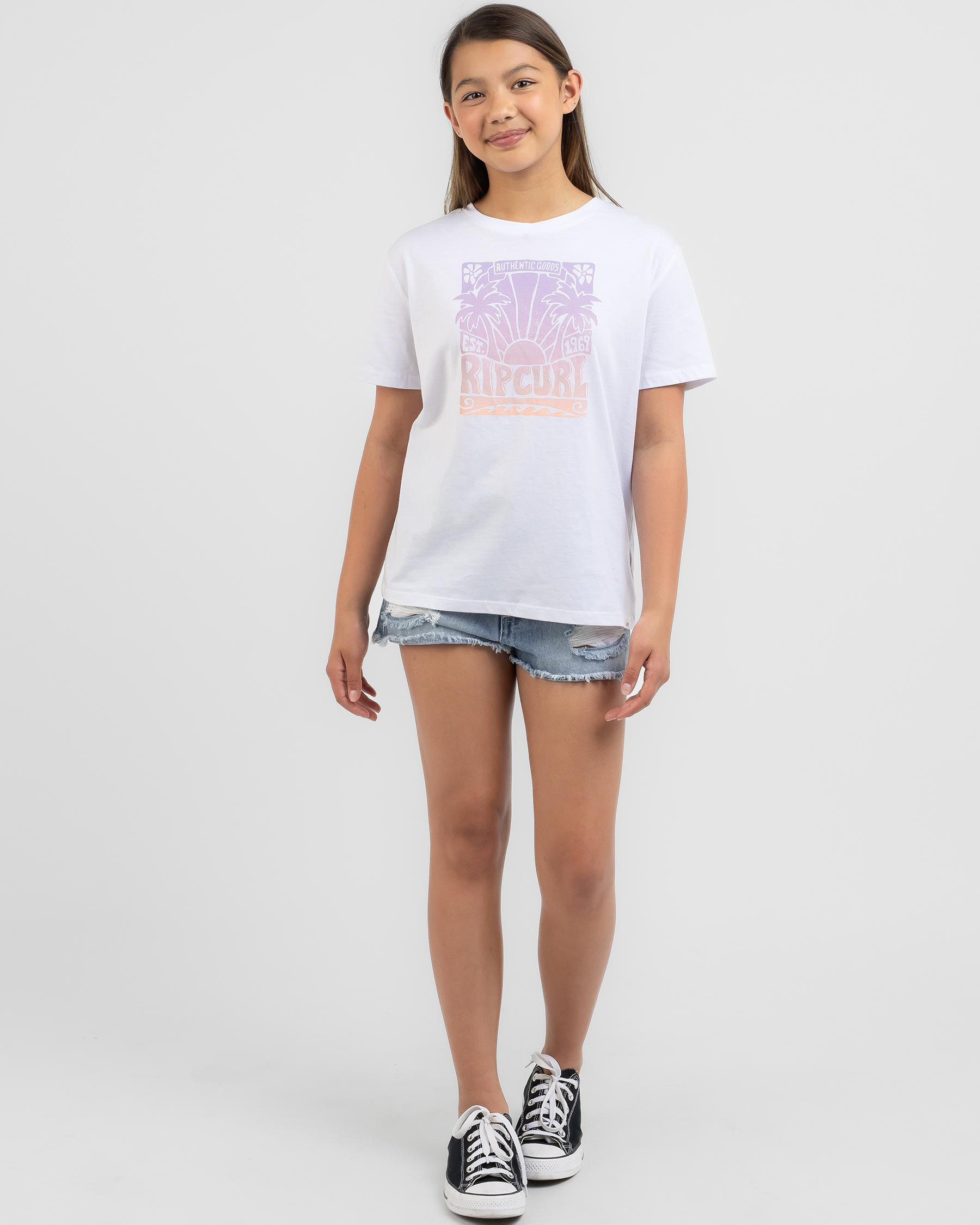 Shop Rip Curl Girls' Surf Check T-Shirt In Optical White - Fast ...