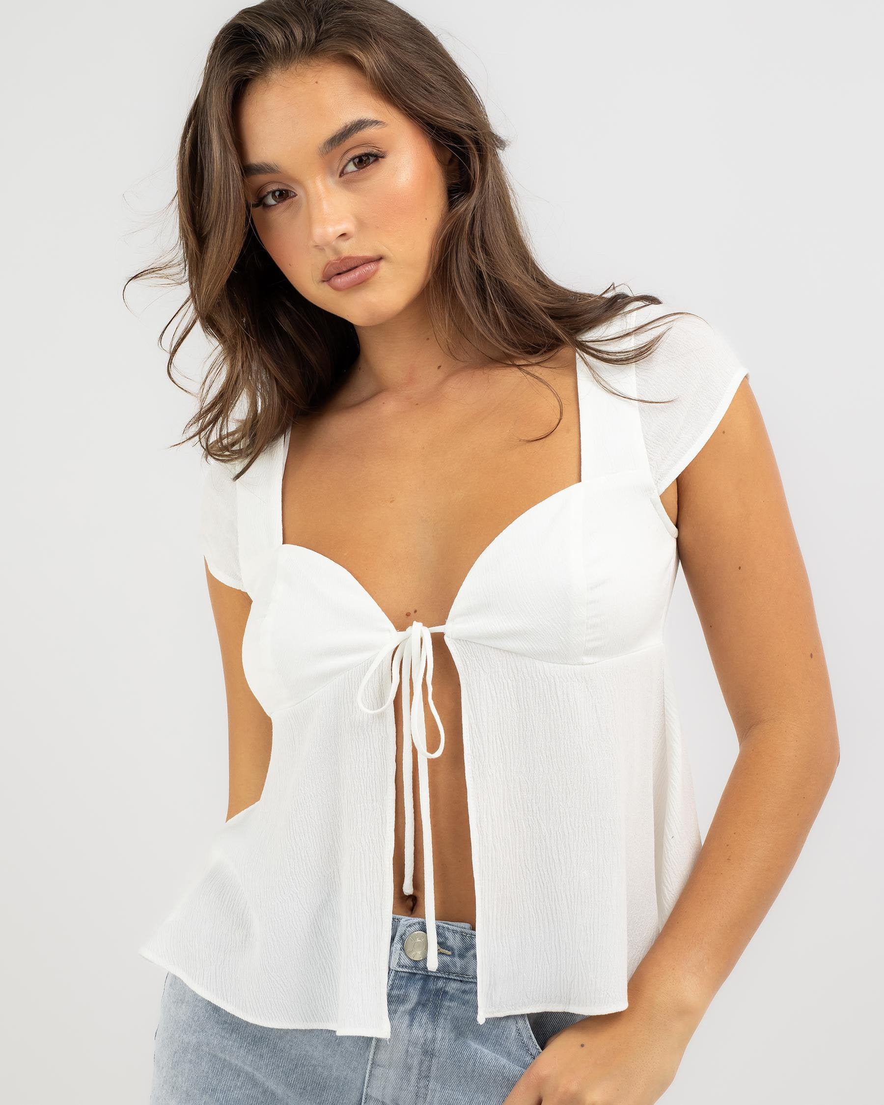 Shop Mooloola Lilibet Tie Front Top In White Fast Shipping And Easy