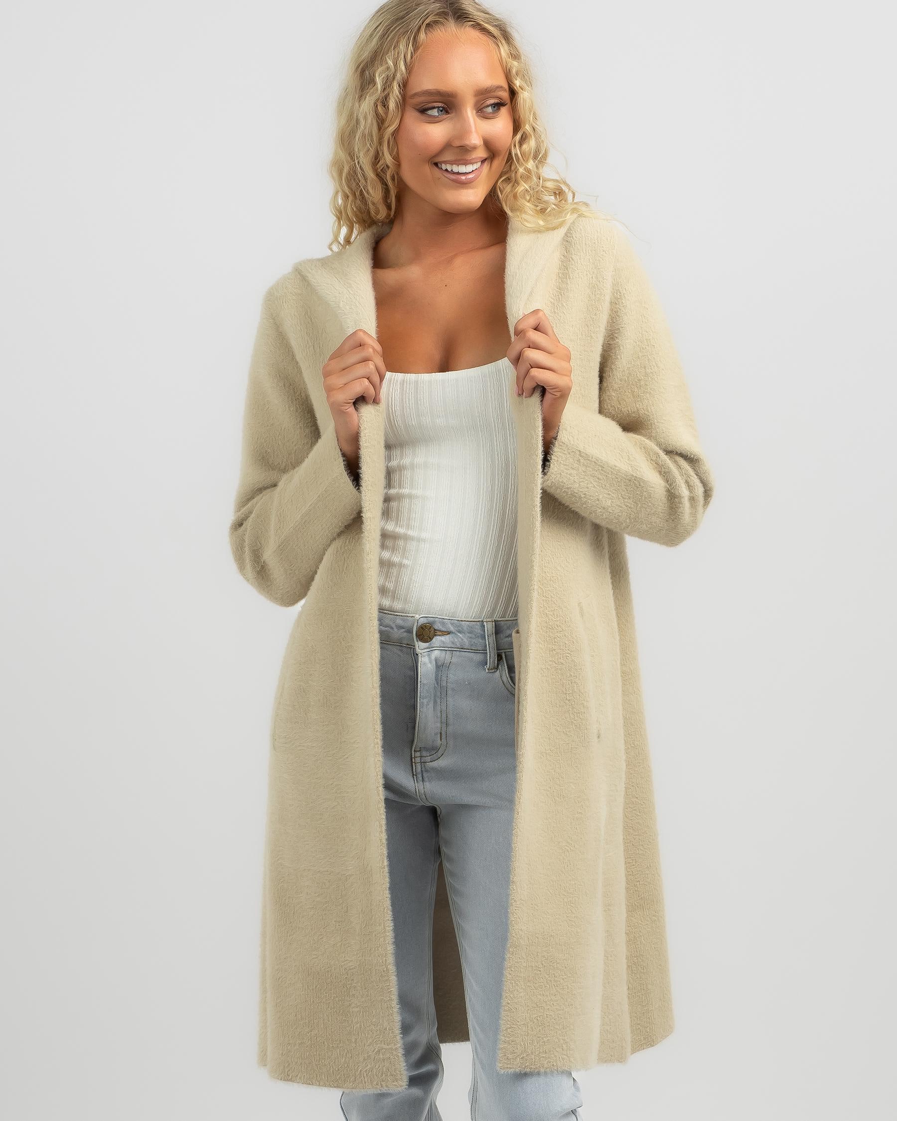 Shop Ava And Ever Kane Hooded Knit Coatigan In Beige - Fast Shipping ...