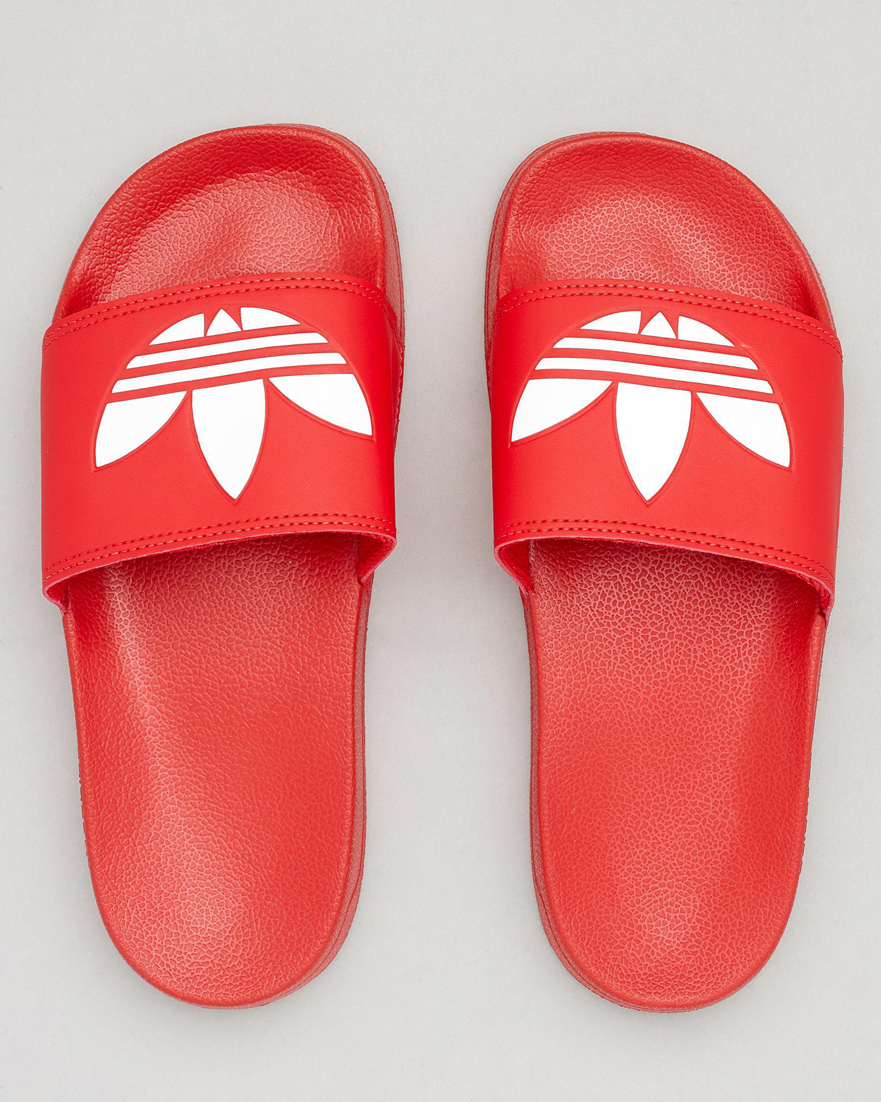 Shop adidas Adilette Lite Slide Sandals In Scarlett/white - Fast ...