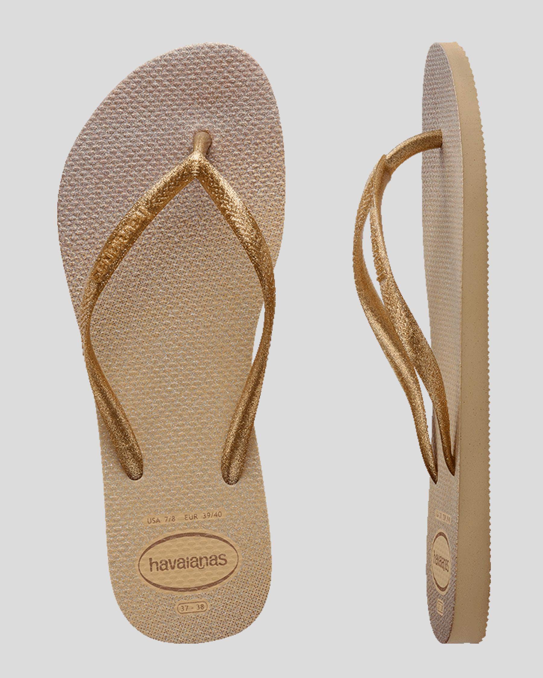 Shop Havaianas Kids' Slim Gloss Thongs In Golden - Fast Shipping & Easy ...