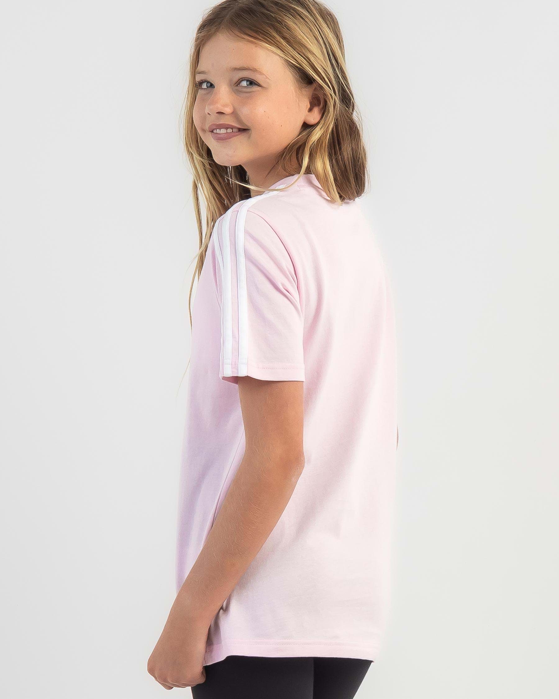 Adidas Girls' 3 Stripe T-Shirt In Clear Pink/white - Fast Shipping ...