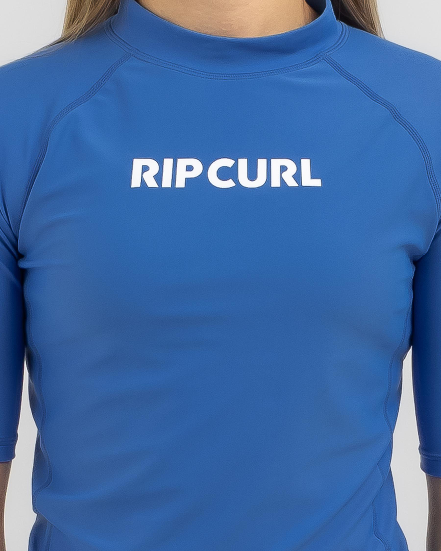 Rip Curl Girls Classic Surf Short Sleeve Rash Vest In Blue Fast