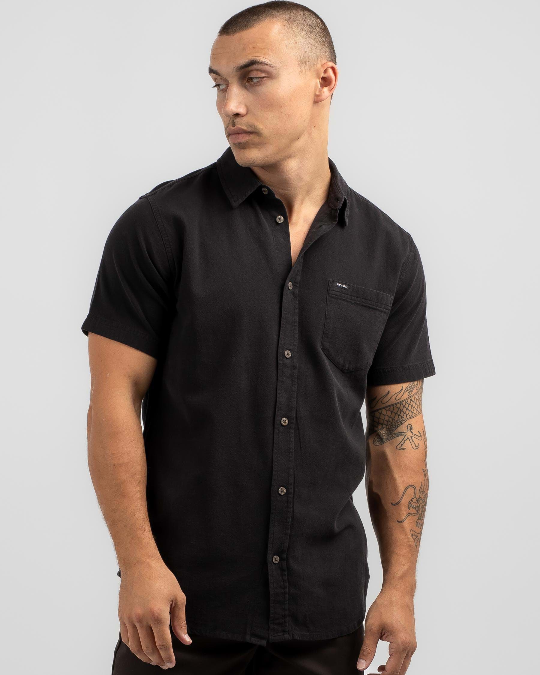 Shop Rip Curl Washed Short Sleeve Shirt In Washed Black - Fast Shipping ...