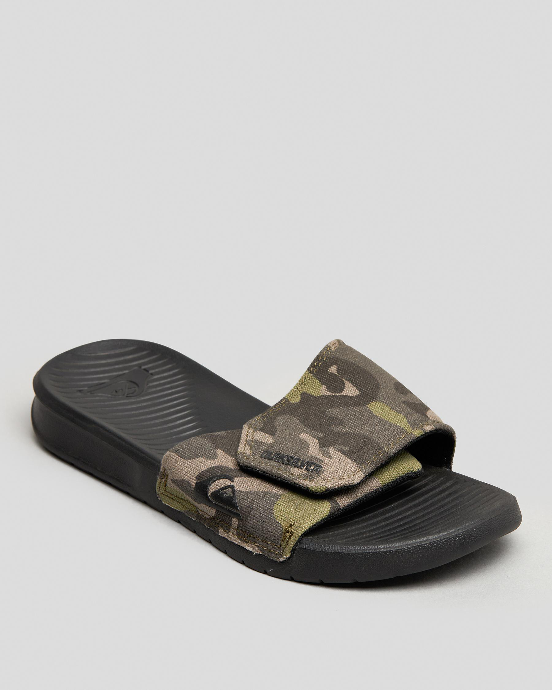 Shop Quiksilver Boys' Bright Coast Adjust Youth Slides In Green/black ...