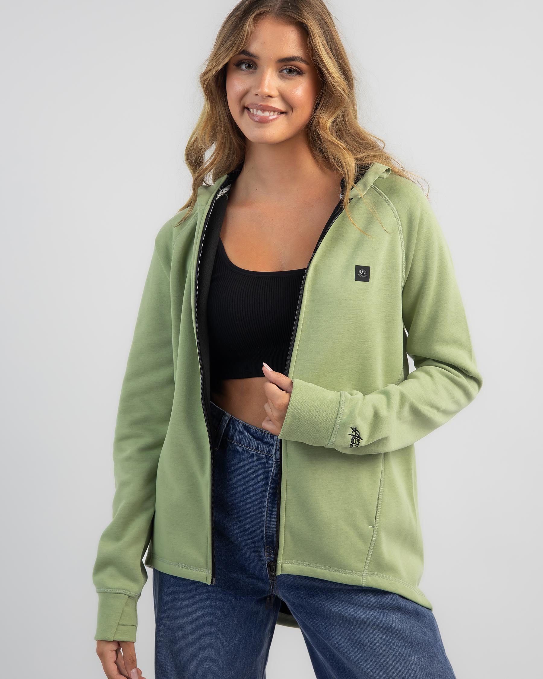 Shop Rip Curl Anti-Series Flux Zip Through Hooded Jacket In Mid Green ...