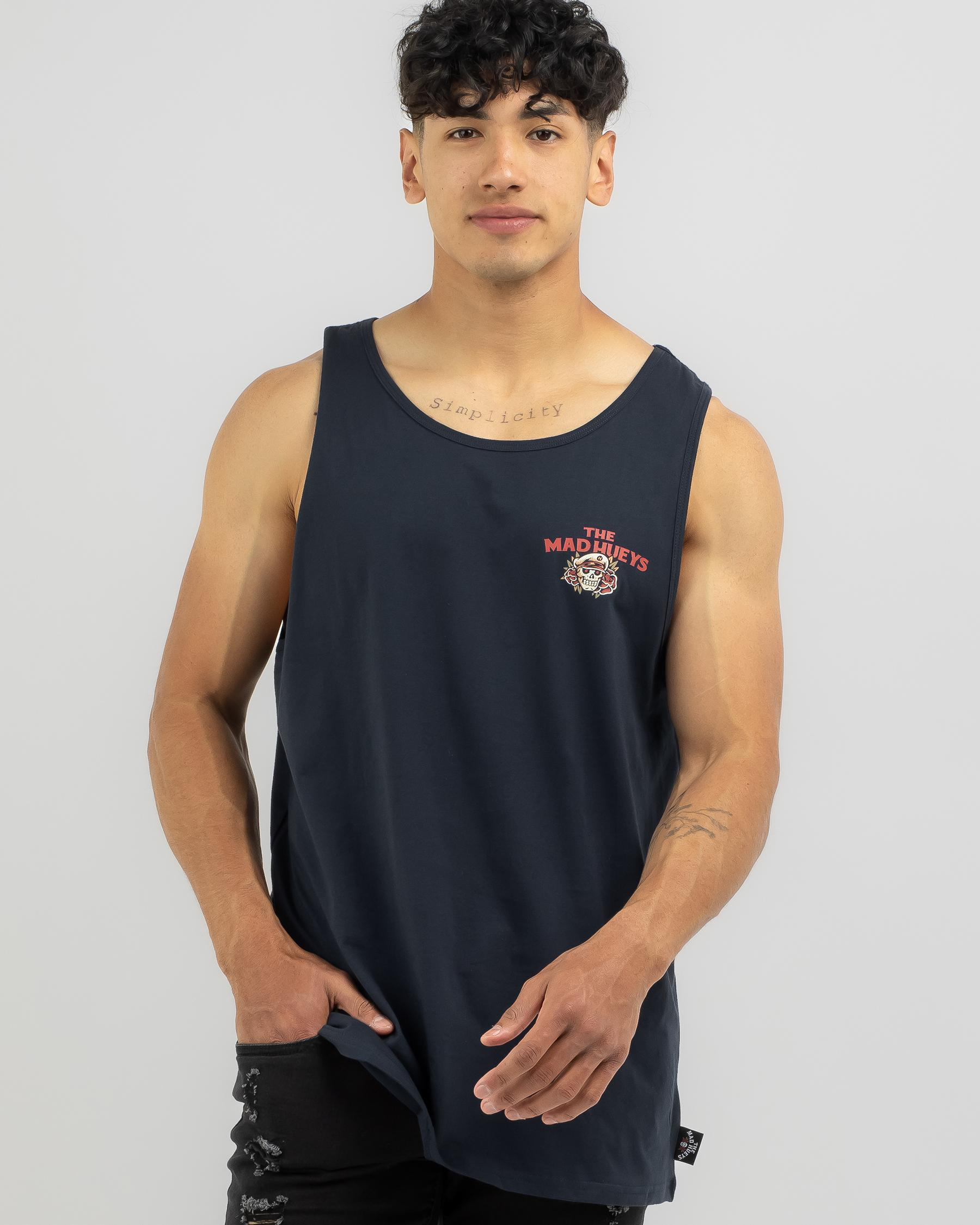 Shop The Mad Hueys Fish Till You're Dead Singlet In Navy - Fast ...