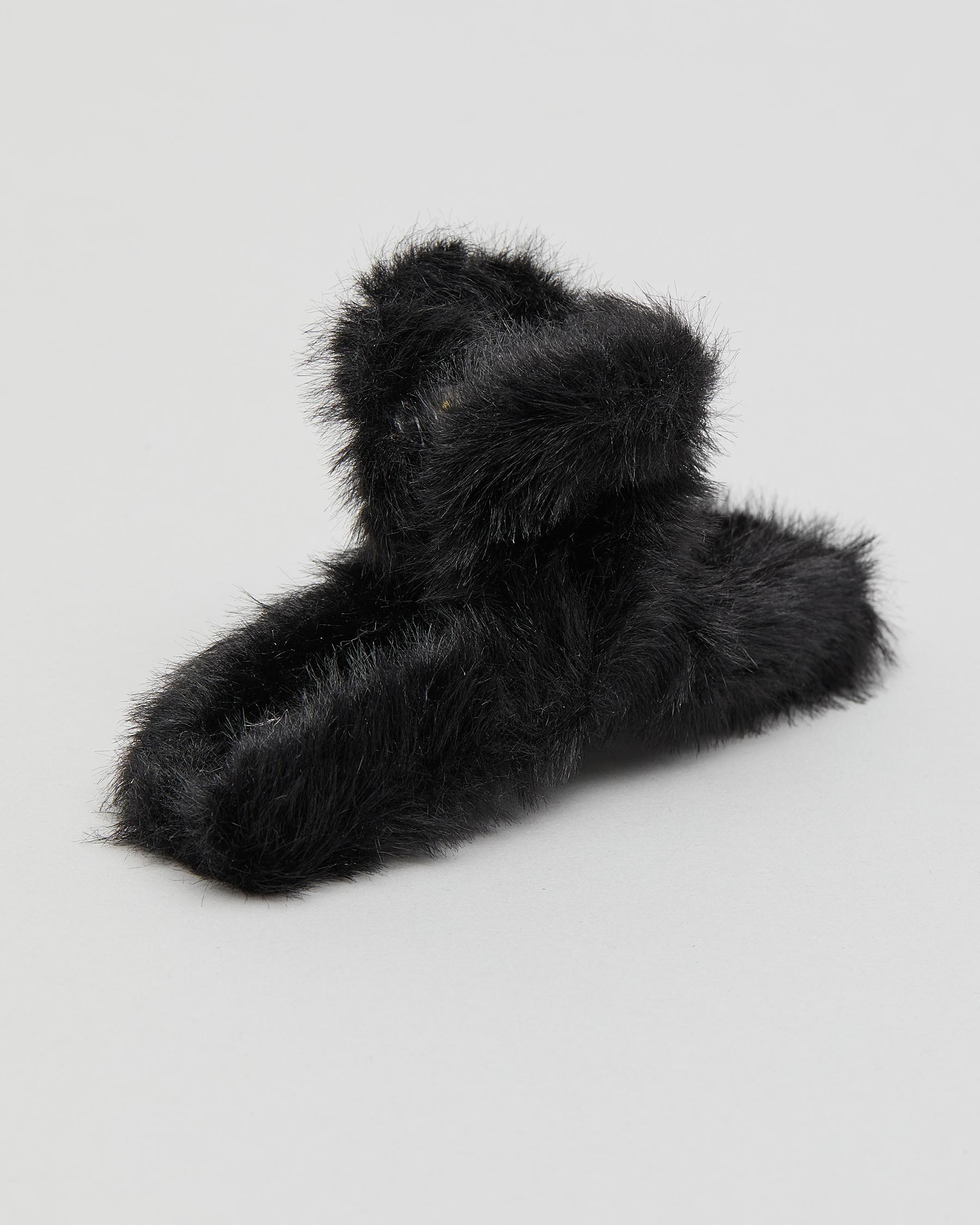 Shop Karyn In LA Faux Fur Hair Claw Clip In Black - Fast Shipping ...