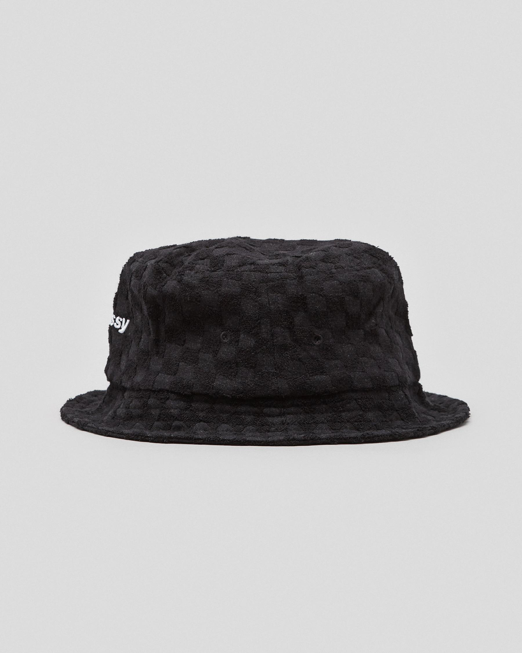 Shop Stussy Check Terry Bucket Hat In Black - Fast Shipping & Easy ...